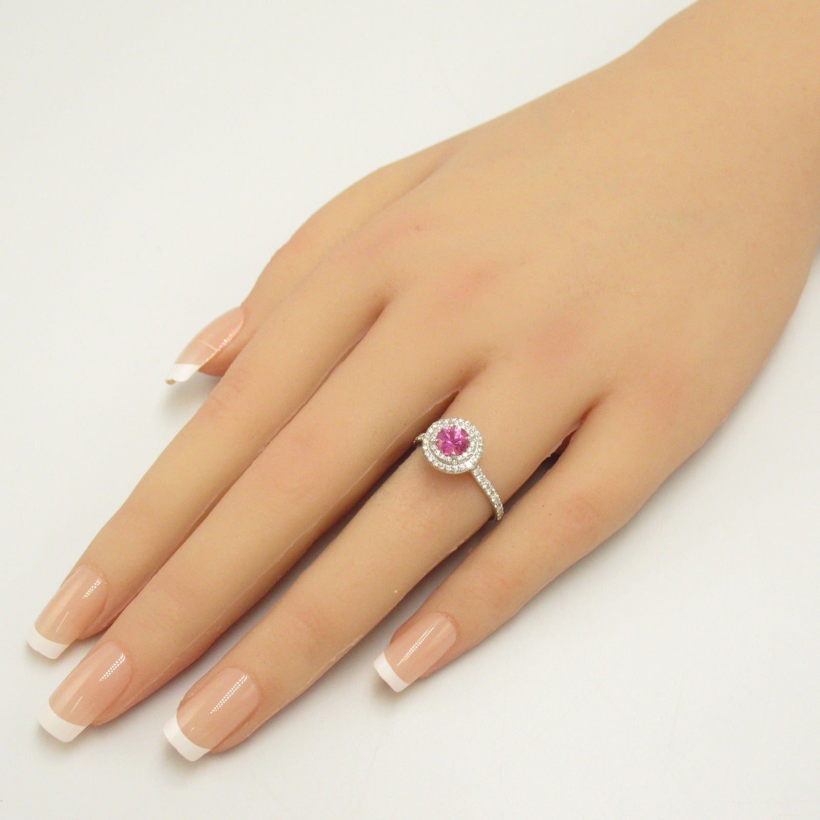 TIFFANY＆CO PT950鉑金Soleste Pink Sapphire Dia粉紅藍寶石/鑽石戒指US#6