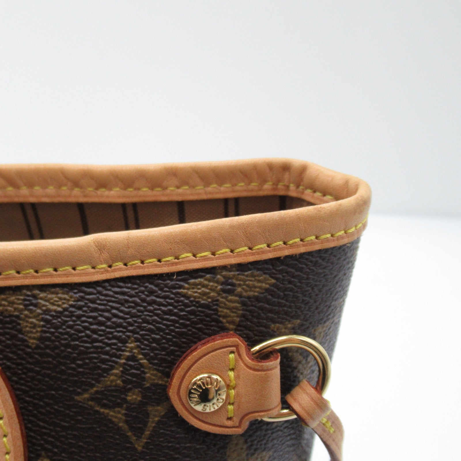 LOUIS VUITTON Monogram Neverfull PM金扣手挽袋啡色