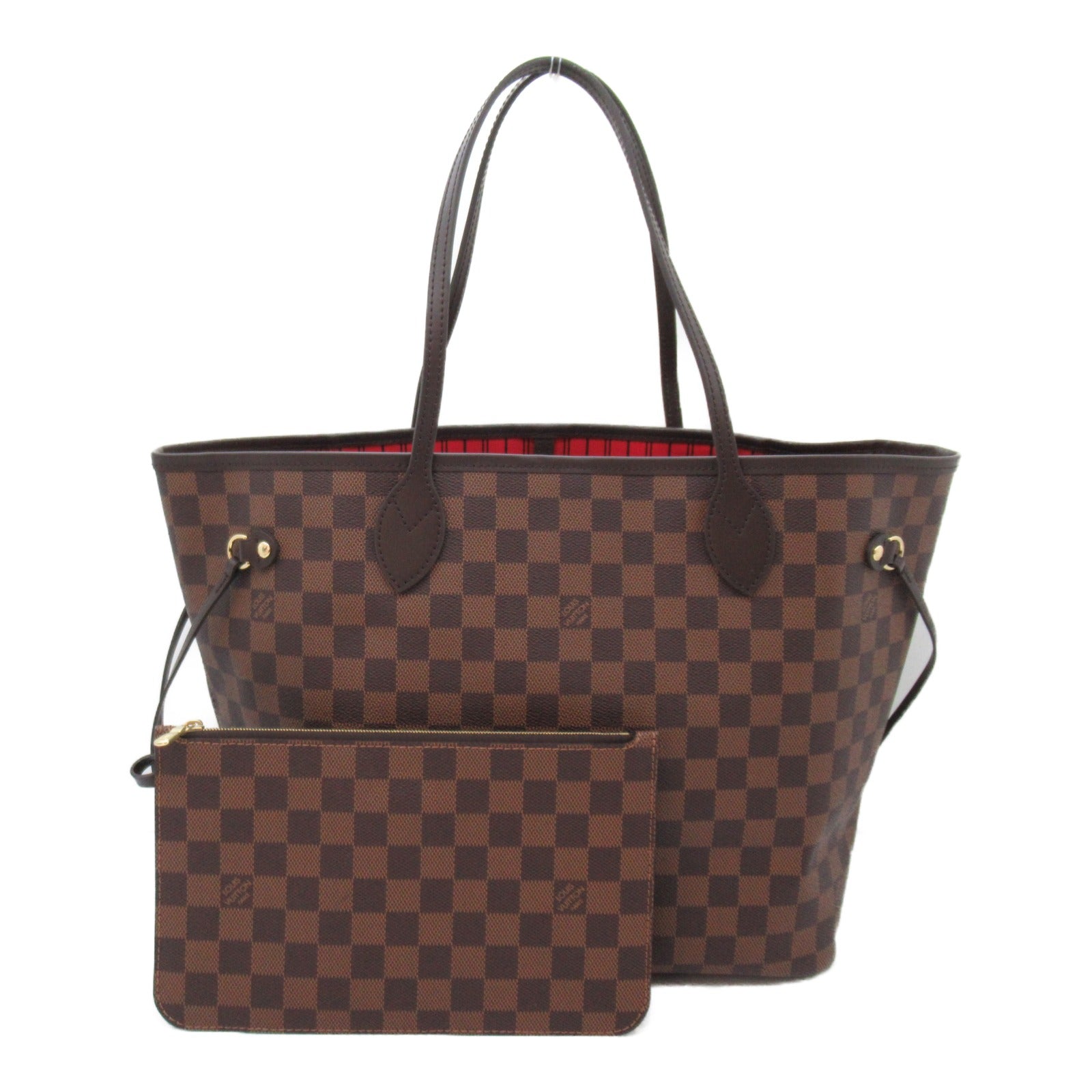 LOUIS VUITTON Damier Neverfull MM金扣手挽袋啡色