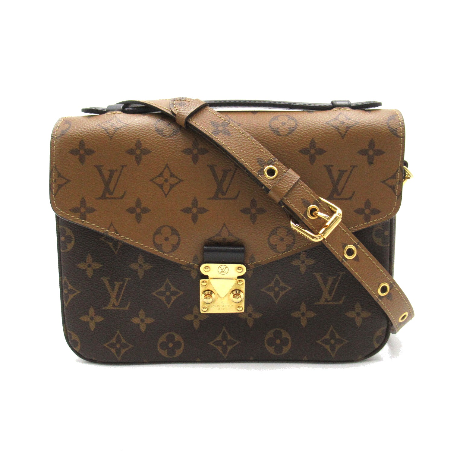 LOUIS VUITTON Monogram Reverse Pochette Métis金扣手挽肩背兩用袋啡色