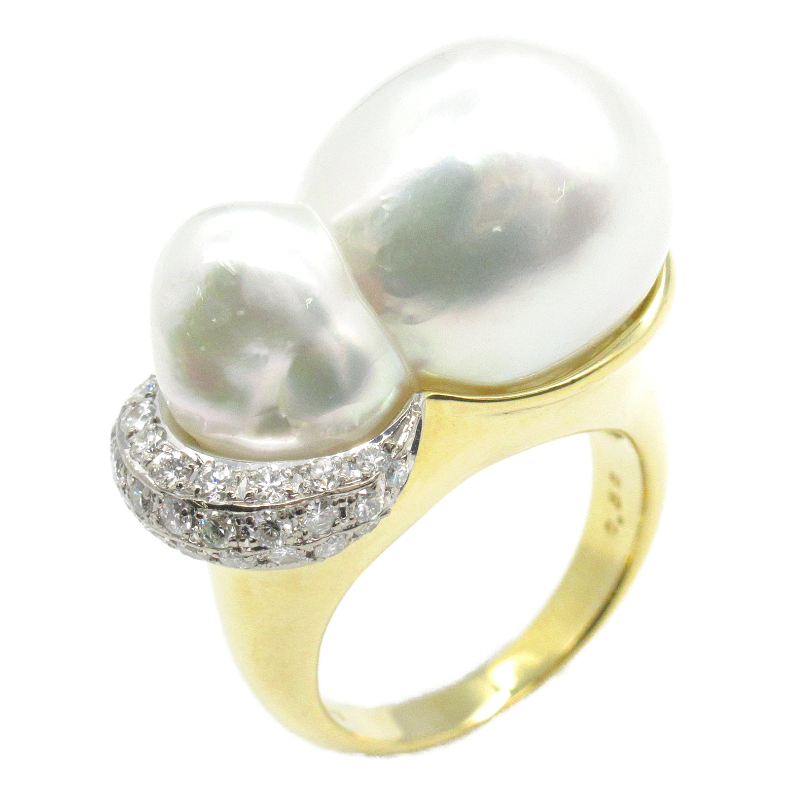 TASAKI 18K黃金Baroque Pearl Diamond Ring珍珠/0.50ct鑽石戒指US#5.75