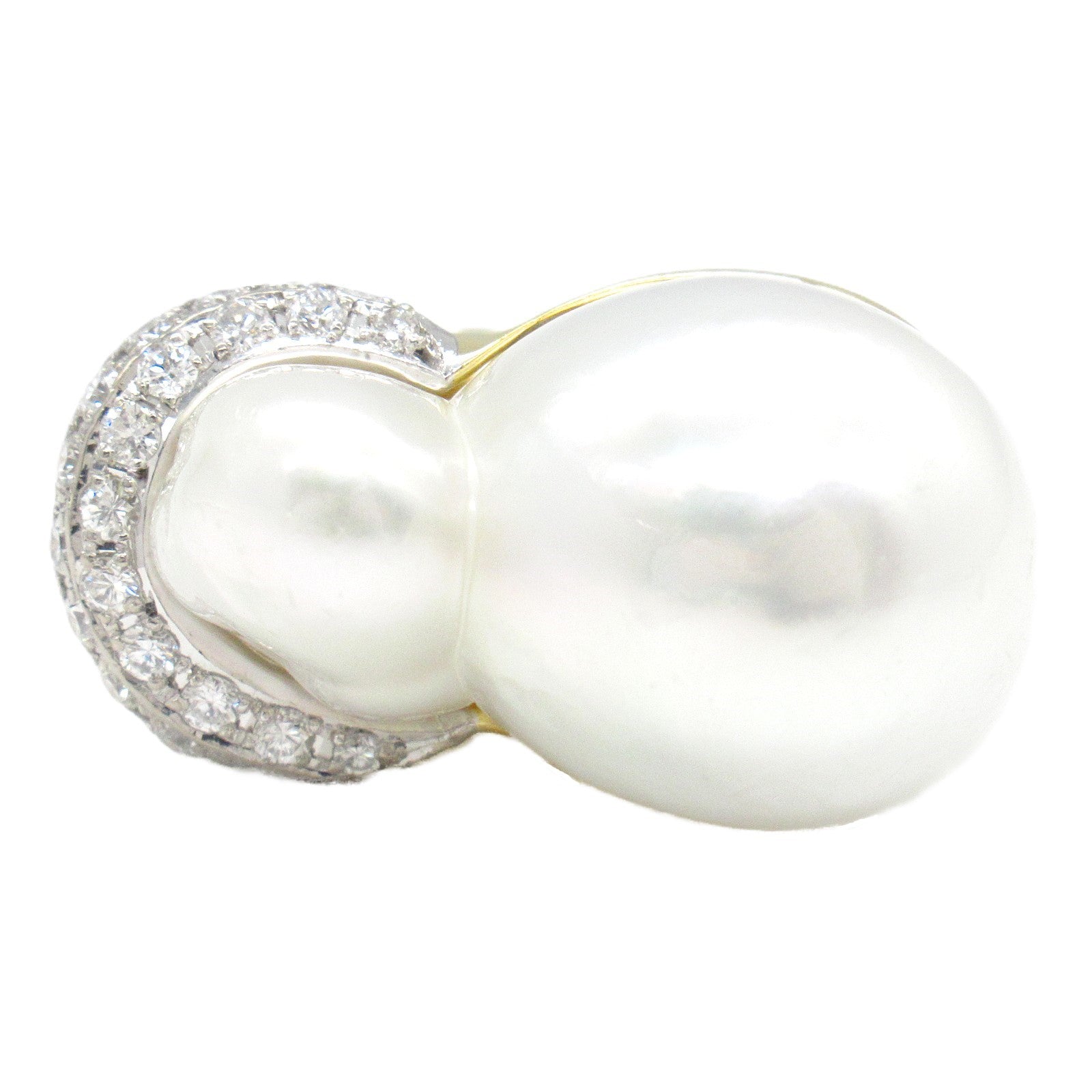 TASAKI 18K黃金Baroque Pearl Diamond Ring珍珠/0.50ct鑽石戒指US#5.75
