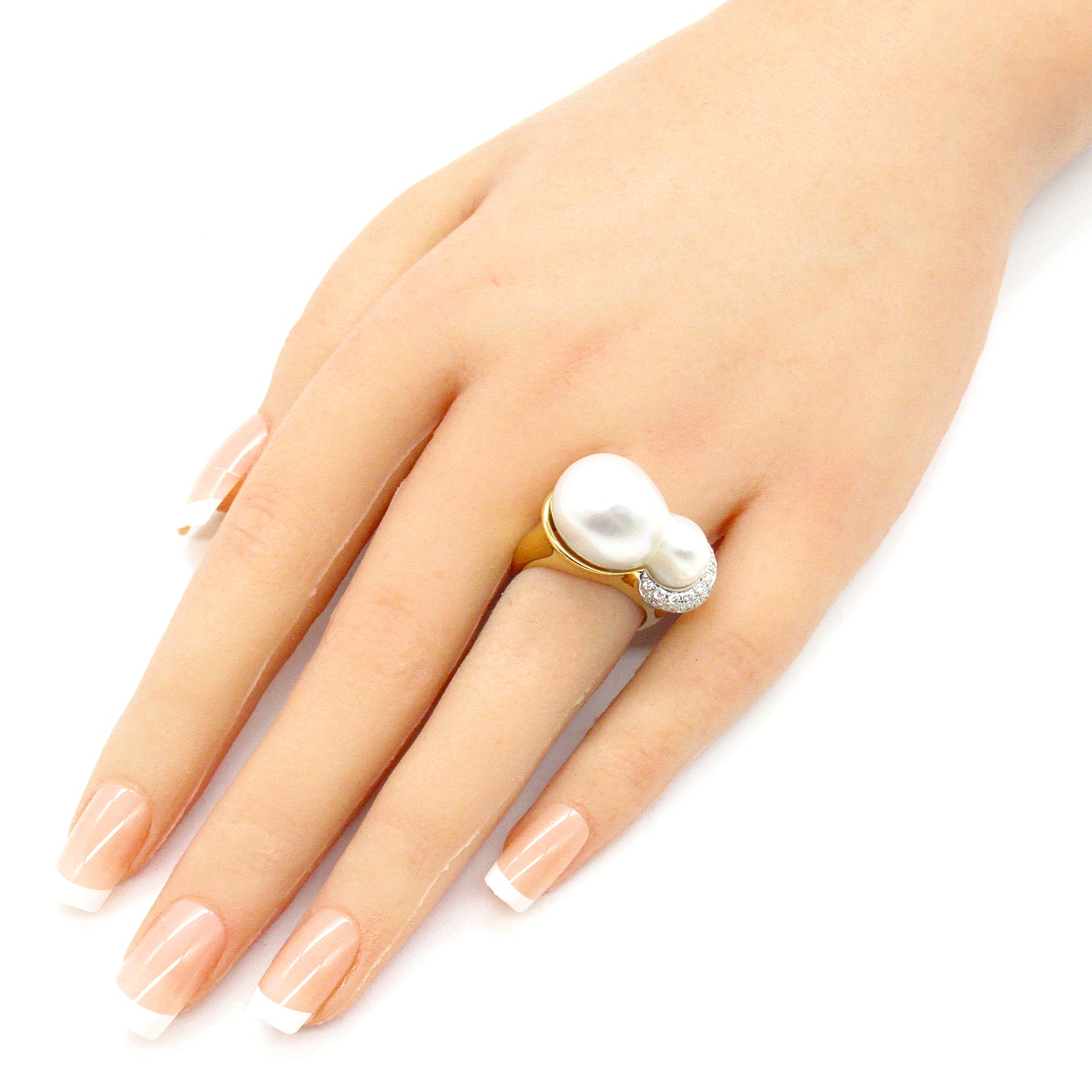 TASAKI 18K黃金Baroque Pearl Diamond Ring珍珠/0.50ct鑽石戒指US#5.75