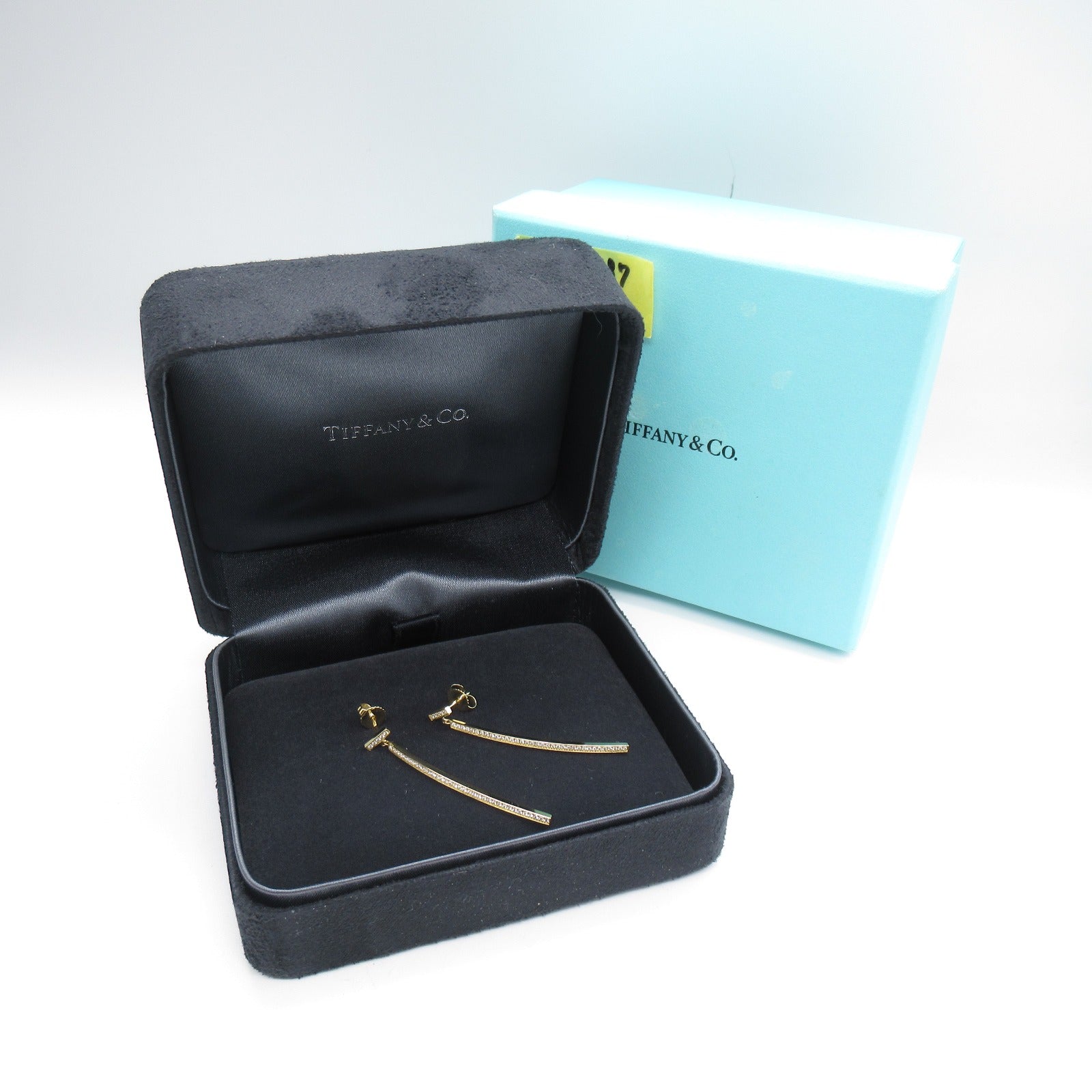 TIFFANY＆CO 18K黃金T Wire Bar Diamond Earrings 0.21ct鑽石耳環