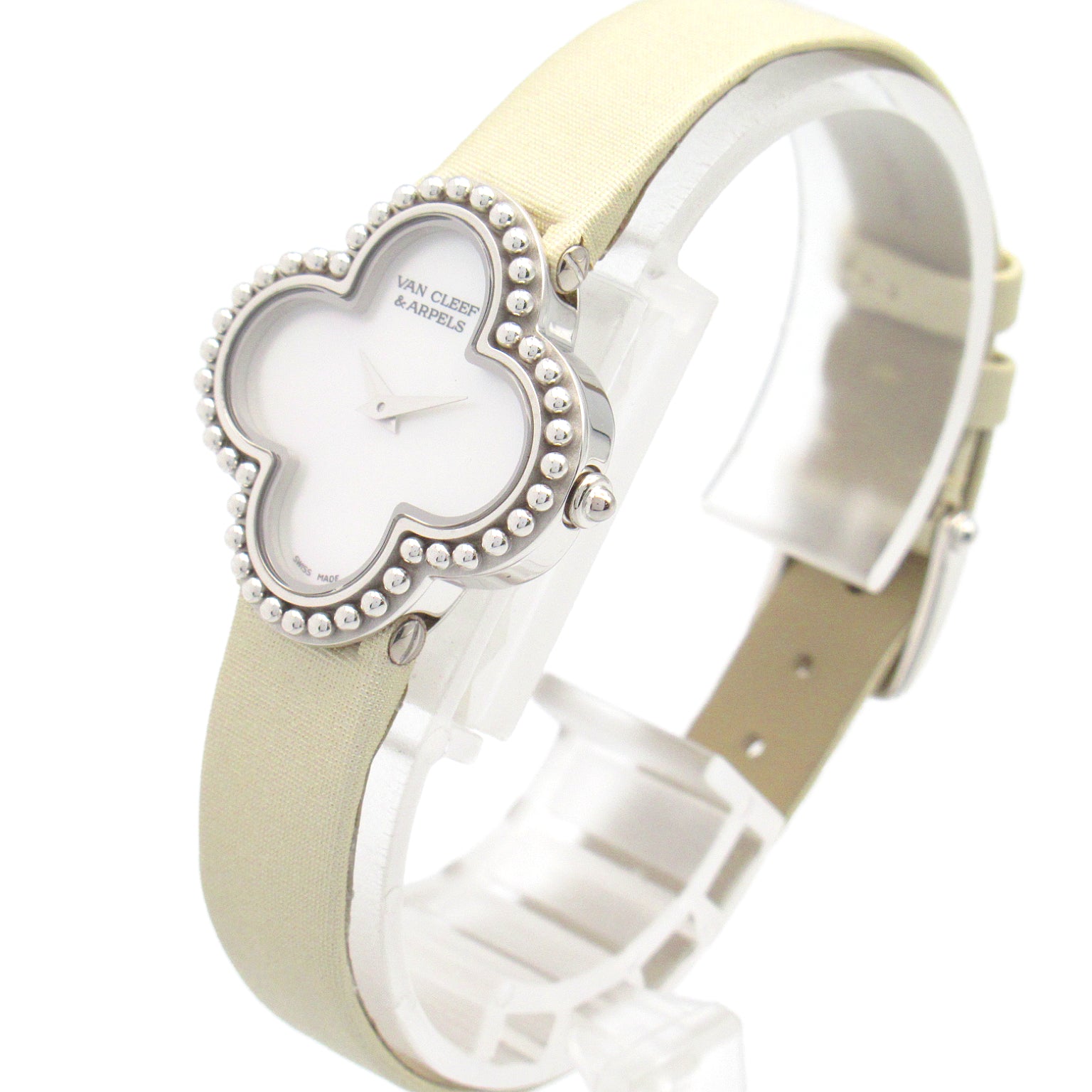 Van Cleef & Arpels Alhambra 18K白金/緞帶手錶石英機芯白色