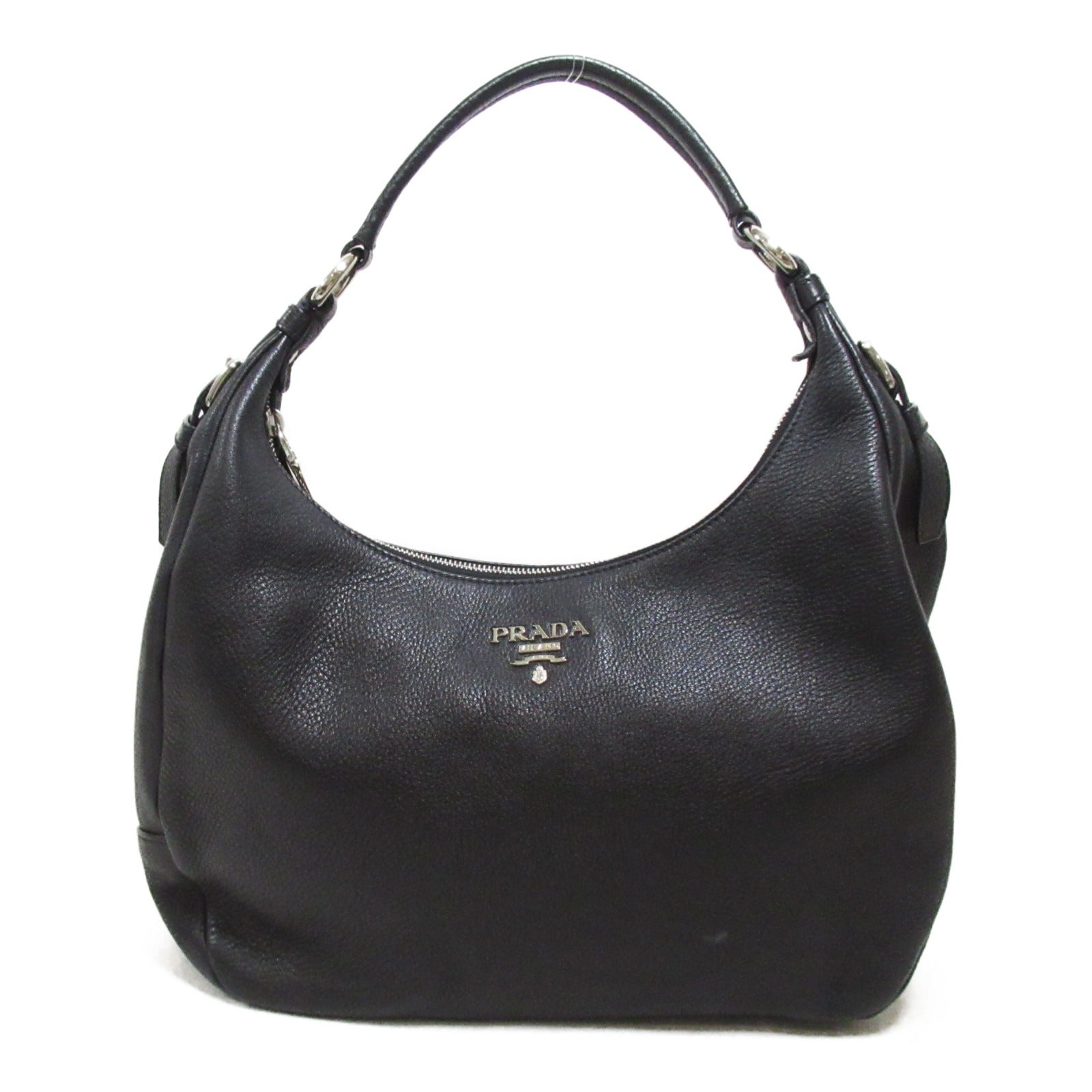 PRADA 皮革Shoulder Bag銀扣肩背袋黑色