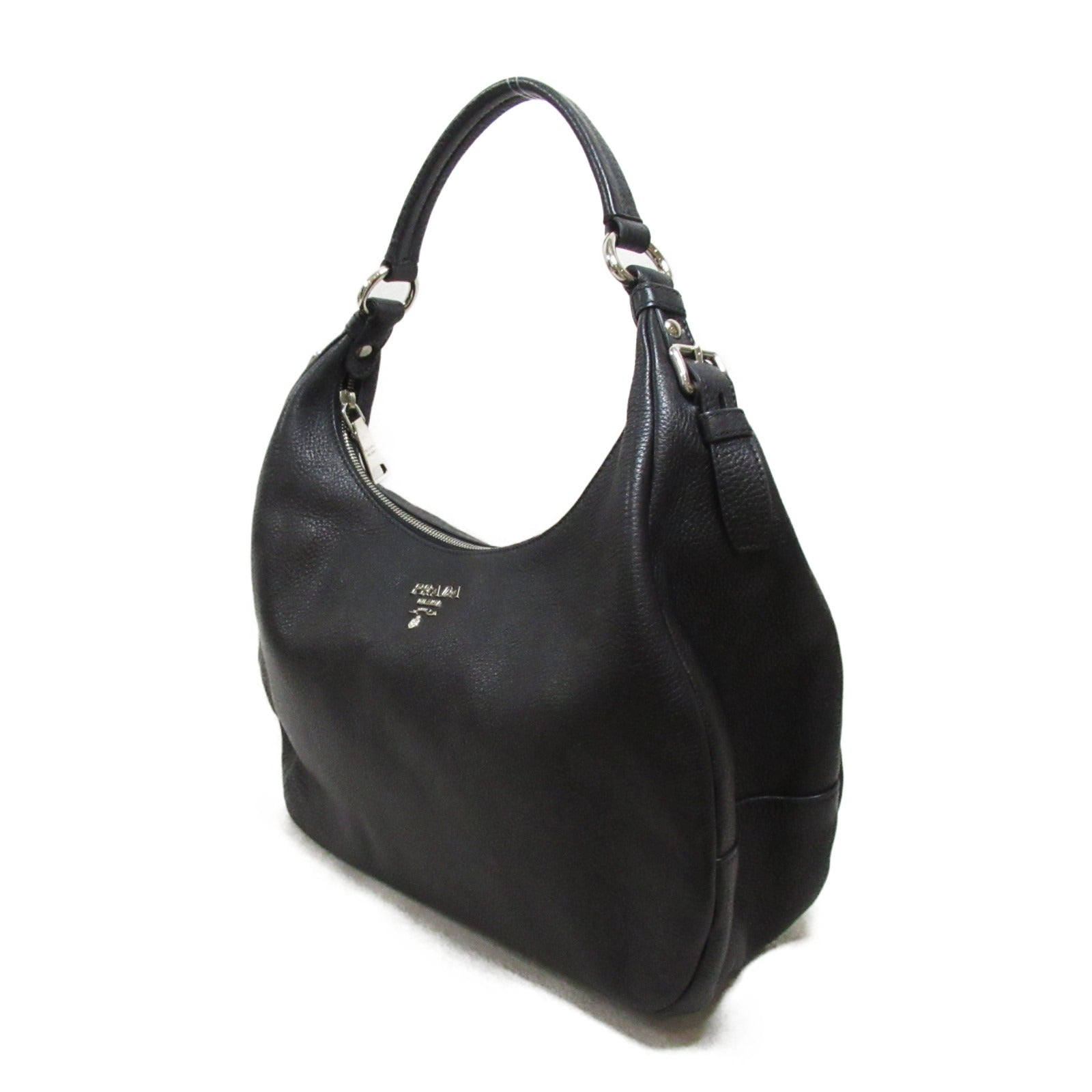 PRADA 皮革Shoulder Bag銀扣肩背袋黑色