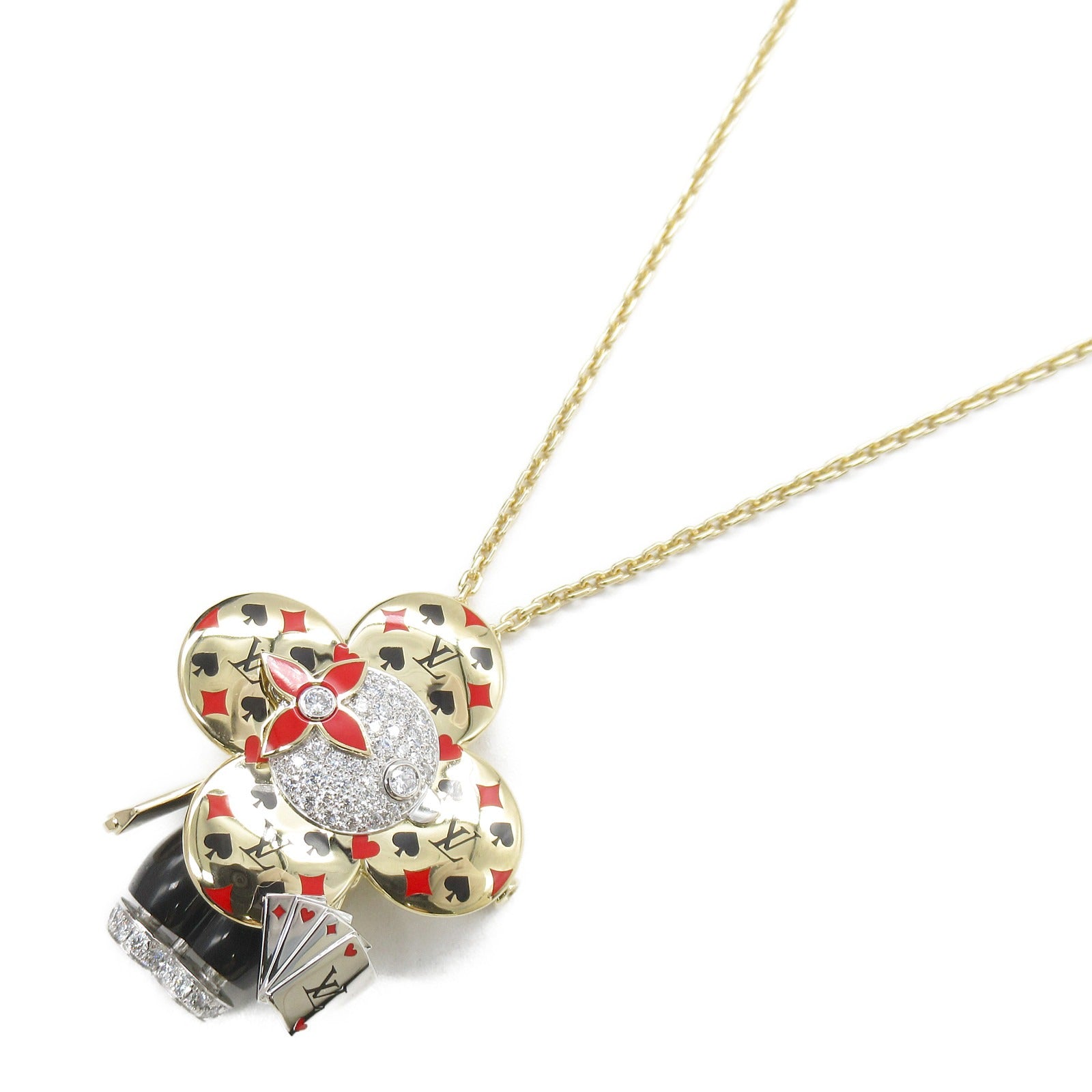 LOUIS VUITTON 18K黃金/白金Vivienne Casino Pendant鑽石項鍊