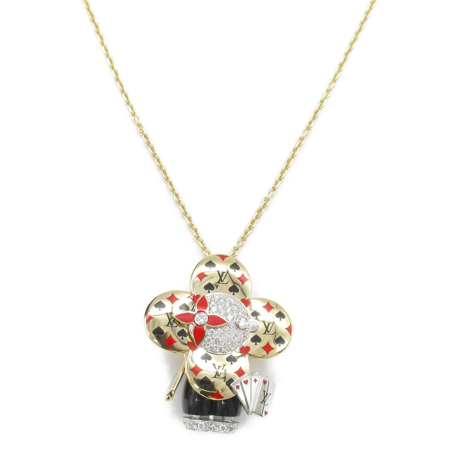 LOUIS VUITTON 18K黃金/白金Vivienne Casino Pendant鑽石項鍊