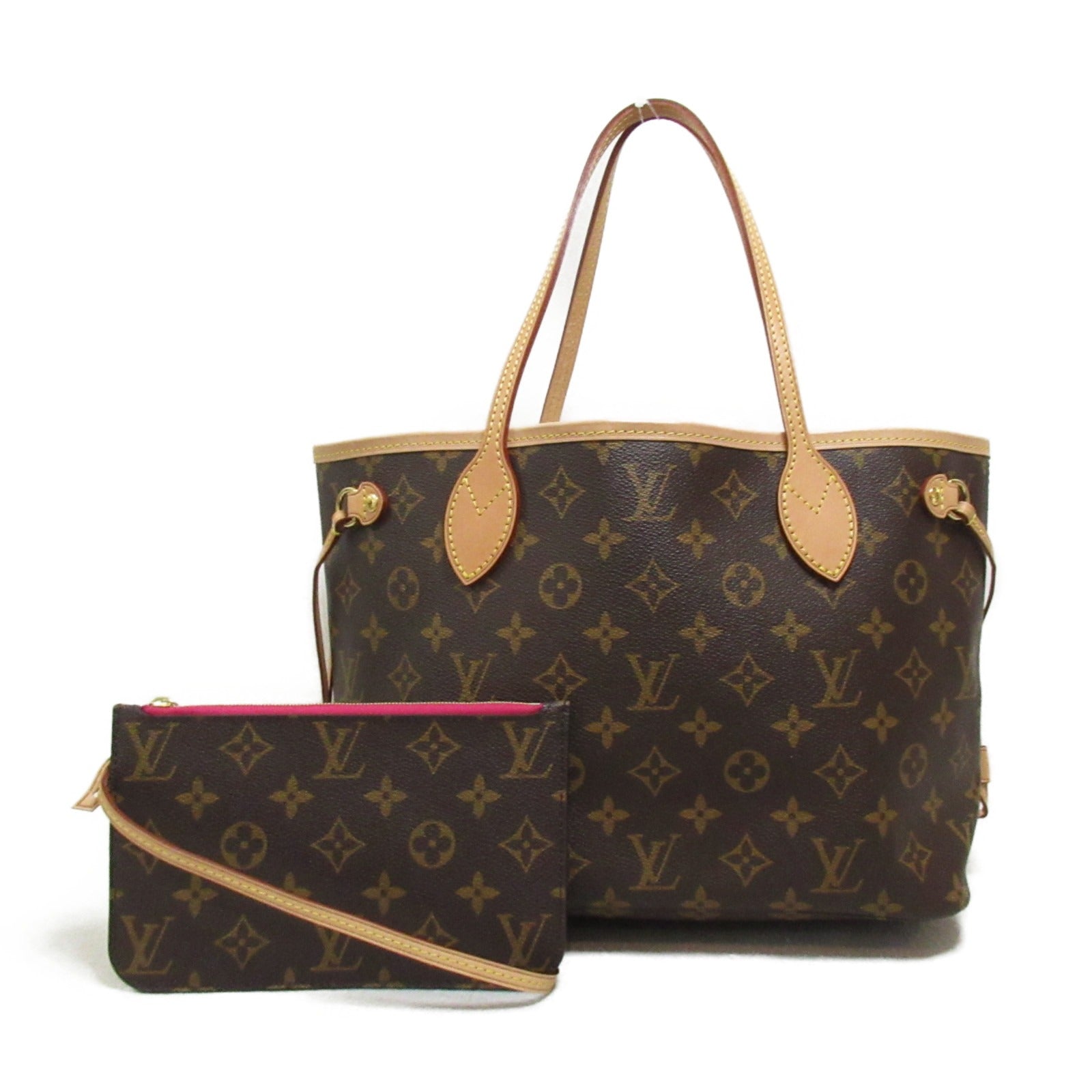 LOUIS VUITTON Monogram Neverfull PM金扣手挽袋Fuschia Brown/啡色