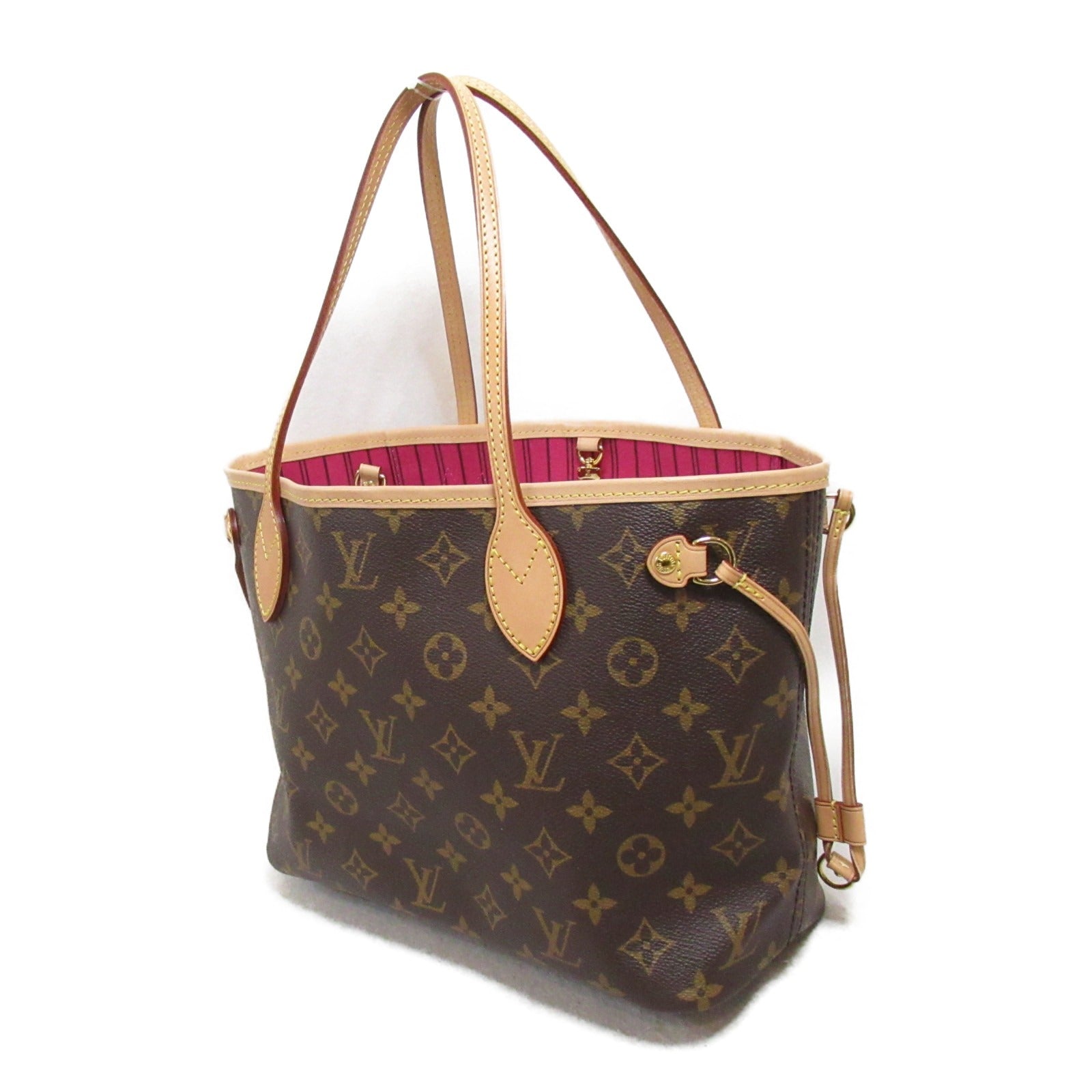 LOUIS VUITTON Monogram Neverfull PM金扣手挽袋Fuschia Brown/啡色