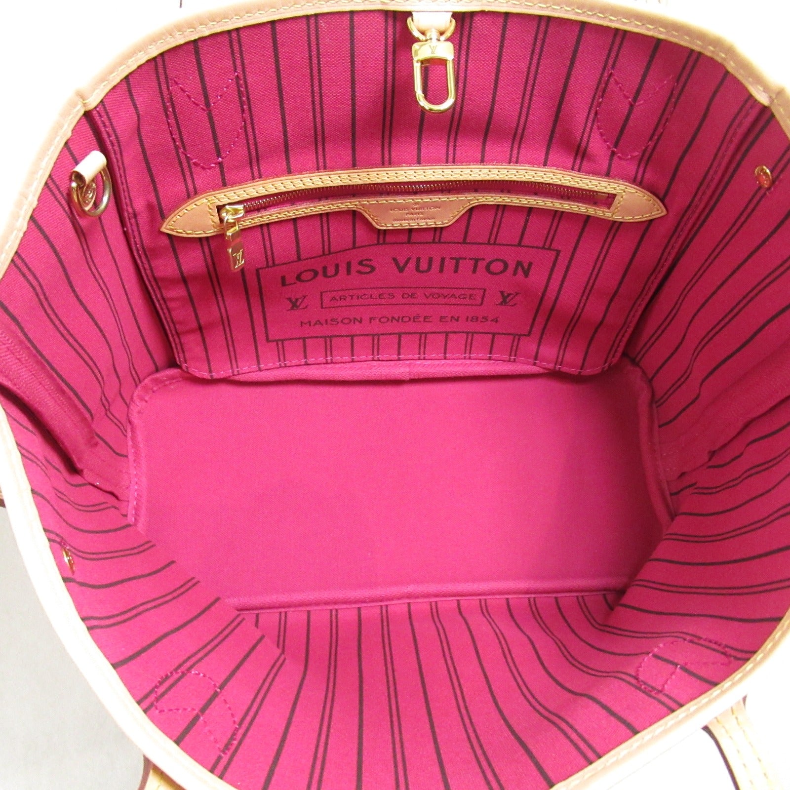 LOUIS VUITTON Monogram Neverfull PM金扣手挽袋Fuschia Brown/啡色