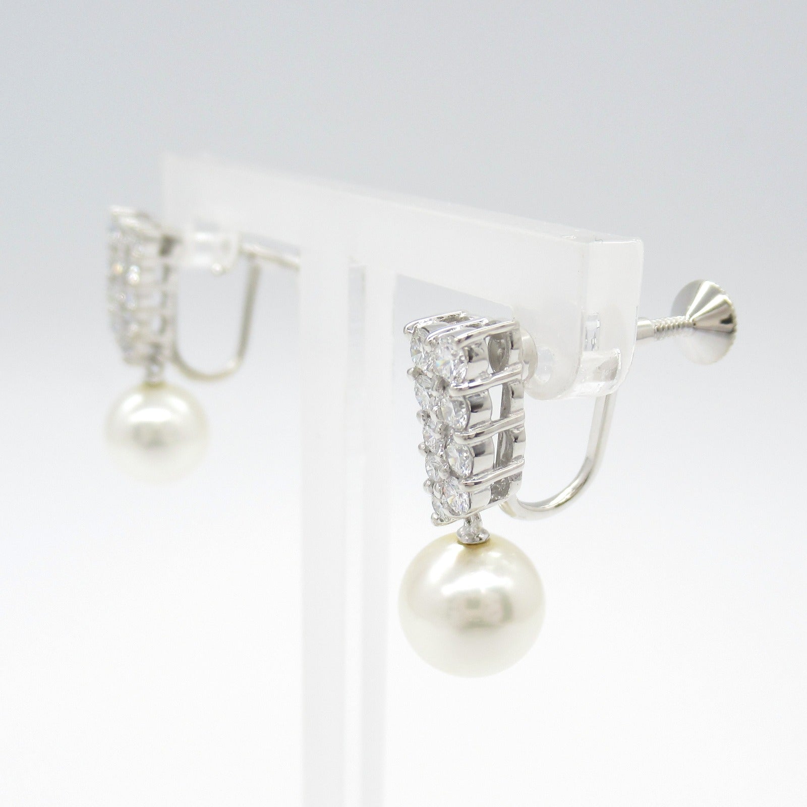 MIKIMOTO 18K白金Pearl/Diamond Earrings珍珠/鑽石耳環