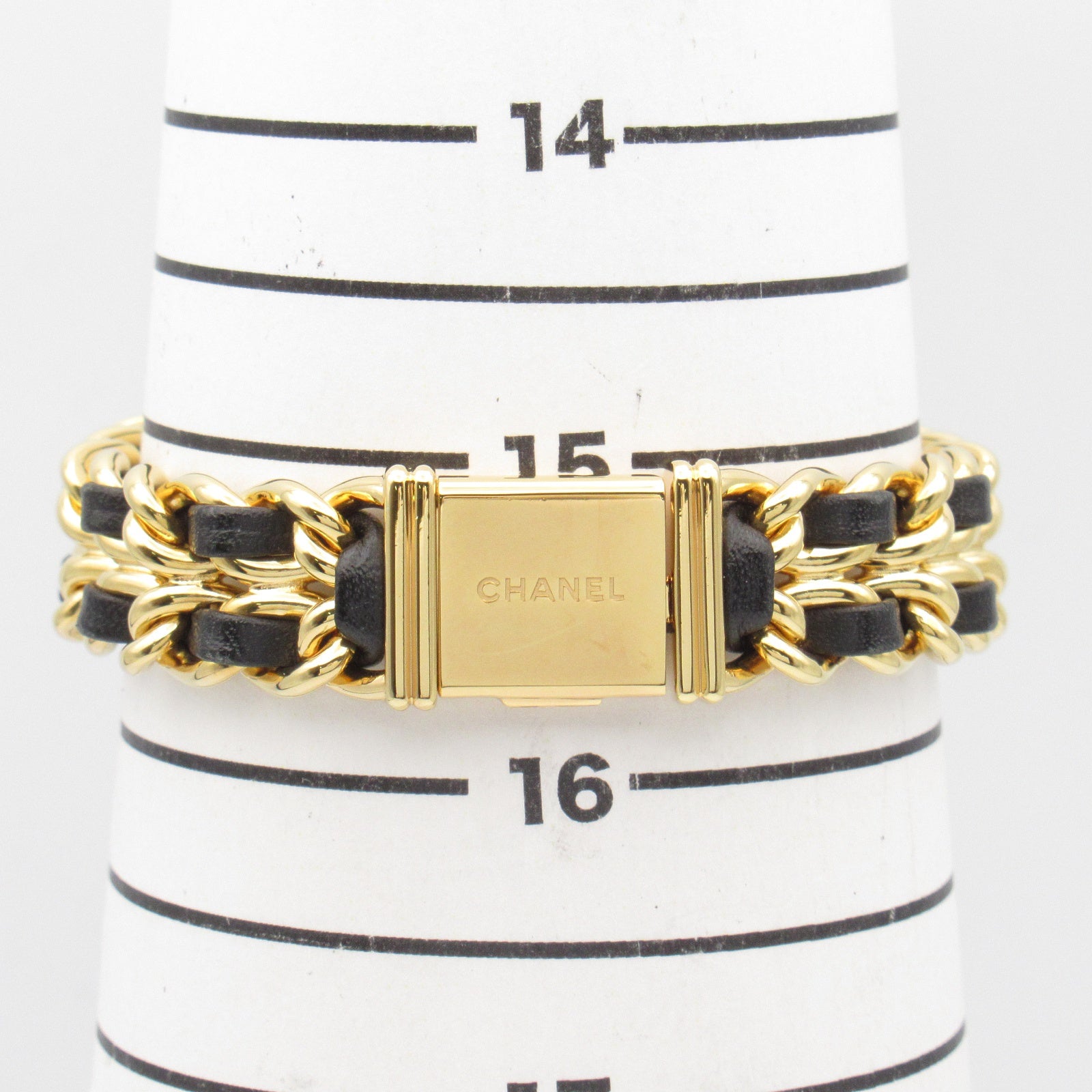 CHANEL Premiere M鍍金/皮革手錶石英機芯黑色#15cm