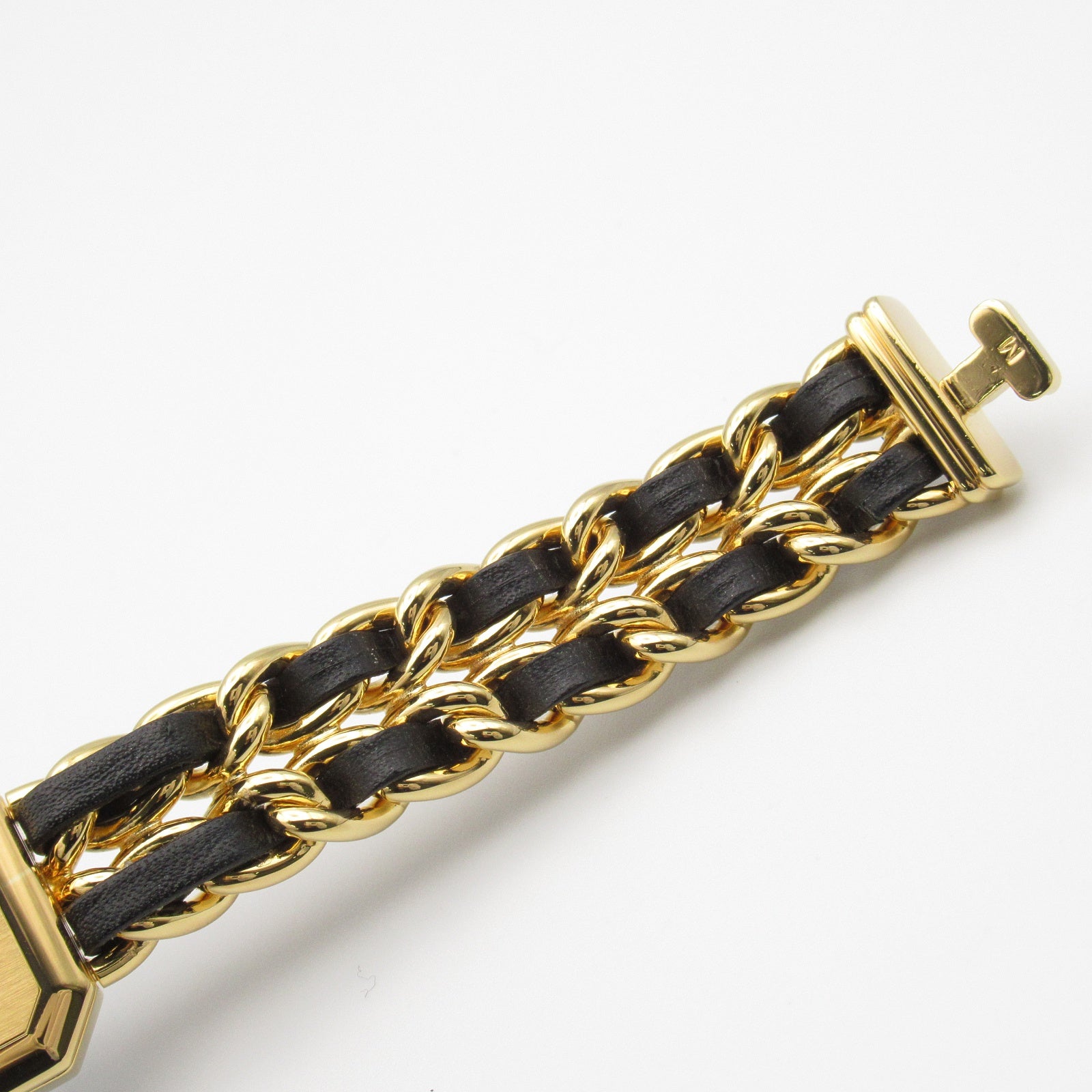 CHANEL Premiere M鍍金/皮革手錶石英機芯黑色#15cm