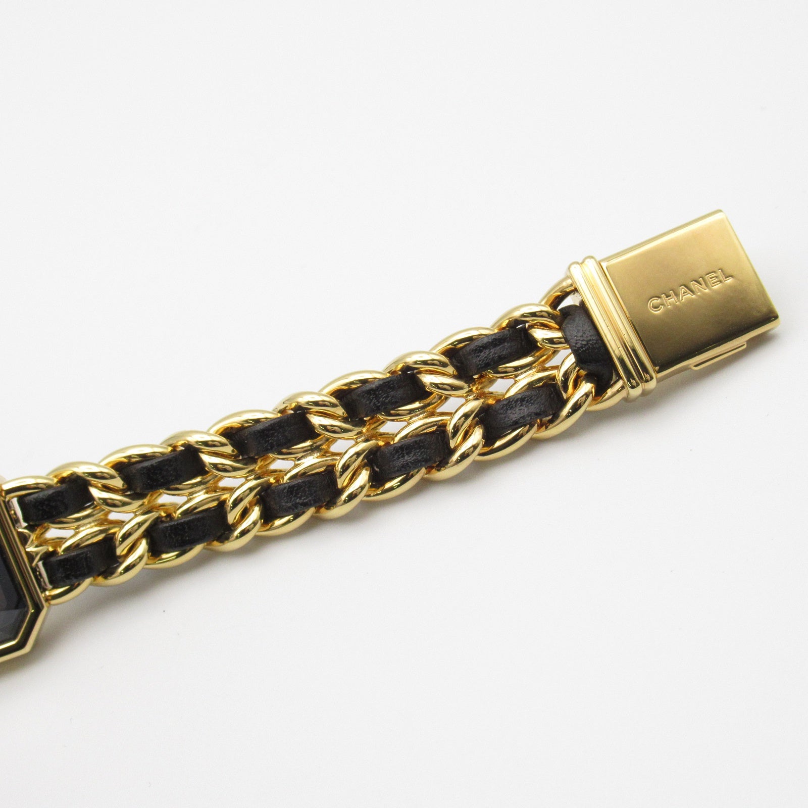 CHANEL Premiere M鍍金/皮革手錶石英機芯黑色#15cm