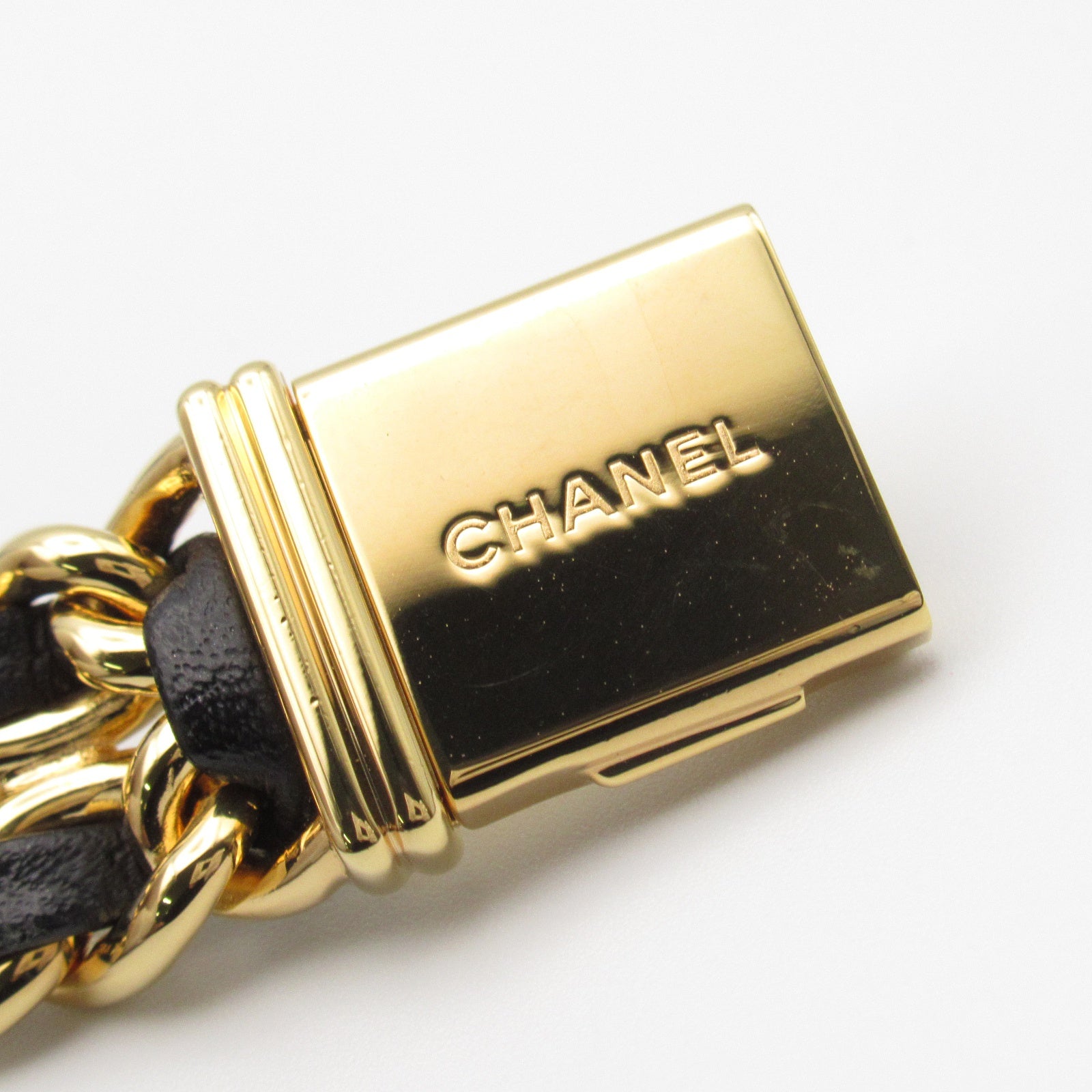 CHANEL Premiere M鍍金/皮革手錶石英機芯黑色#15cm