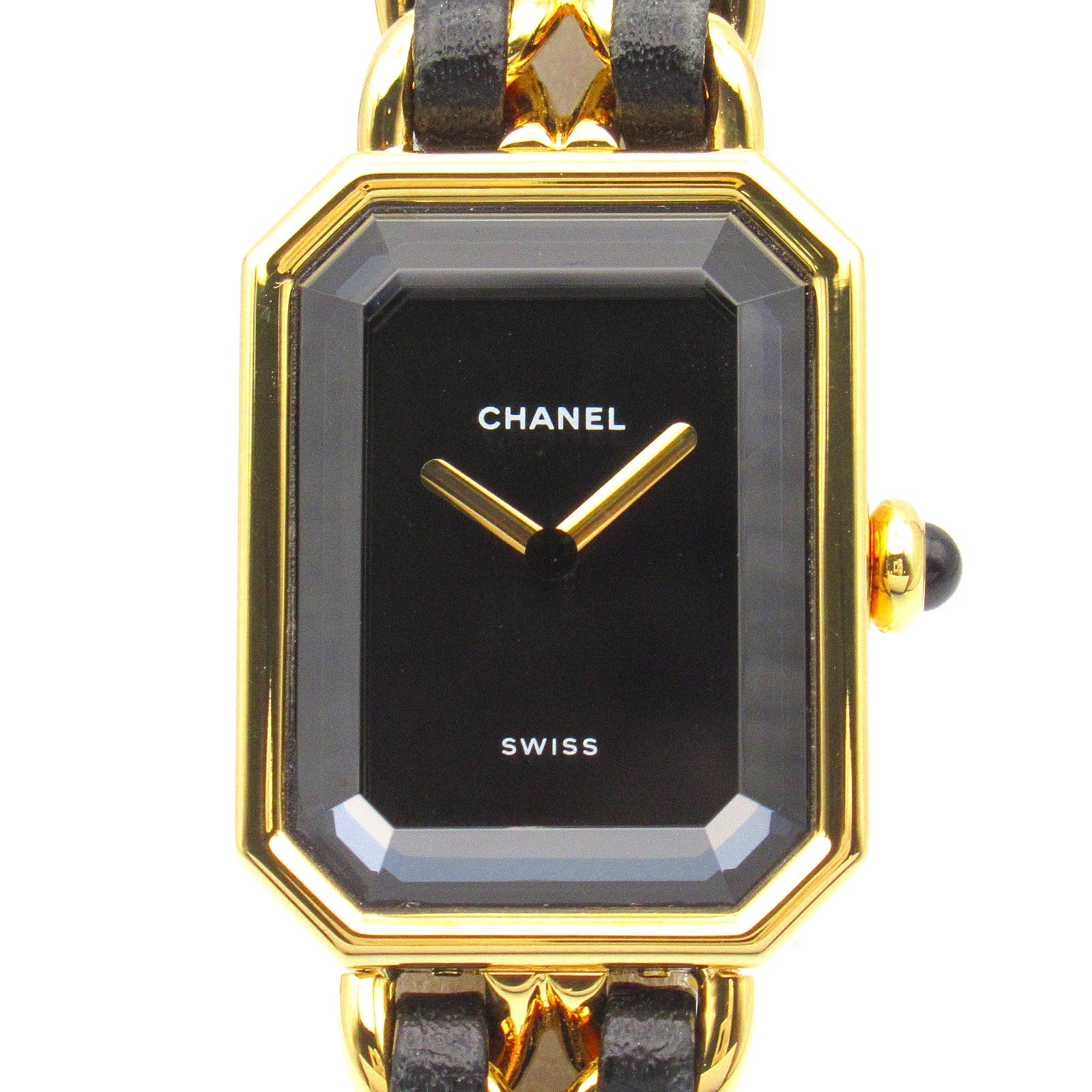 CHANEL Premiere M鍍金/皮革手錶石英機芯黑色#15cm