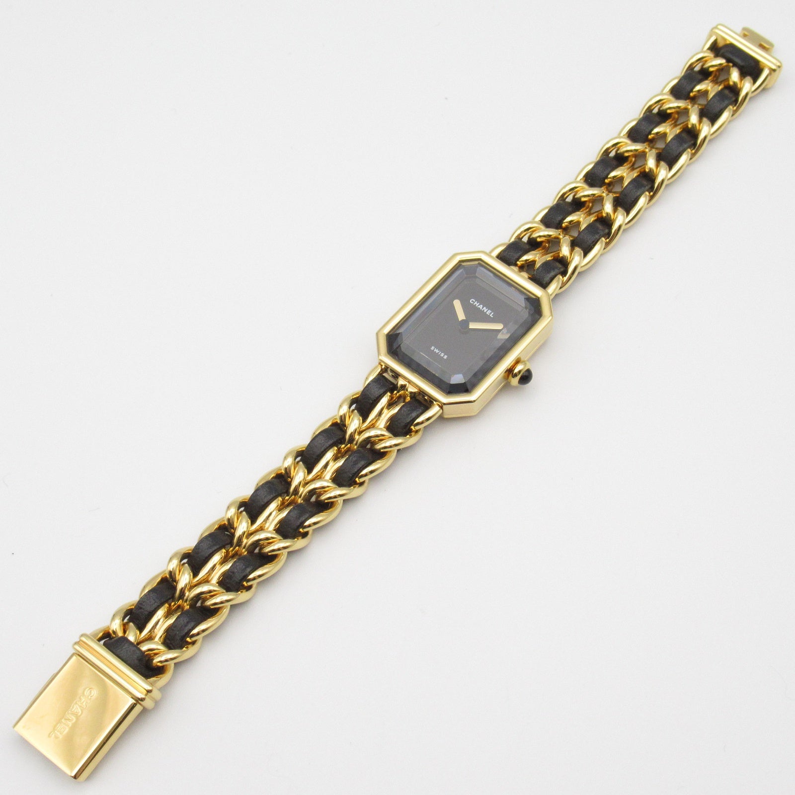 CHANEL Premiere M鍍金/皮革手錶石英機芯黑色#15cm