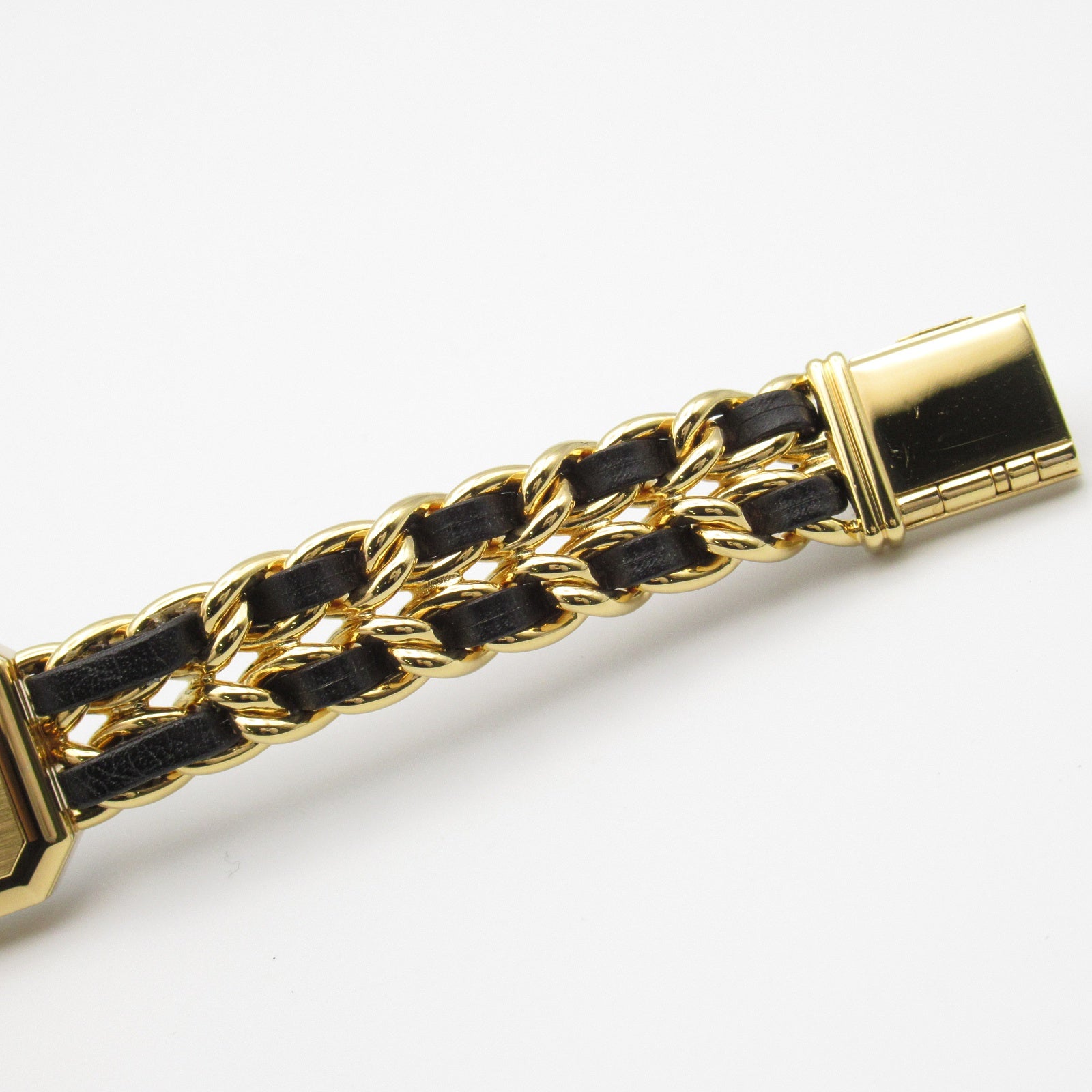 CHANEL Premiere M鍍金/皮革手錶石英機芯黑色#15cm