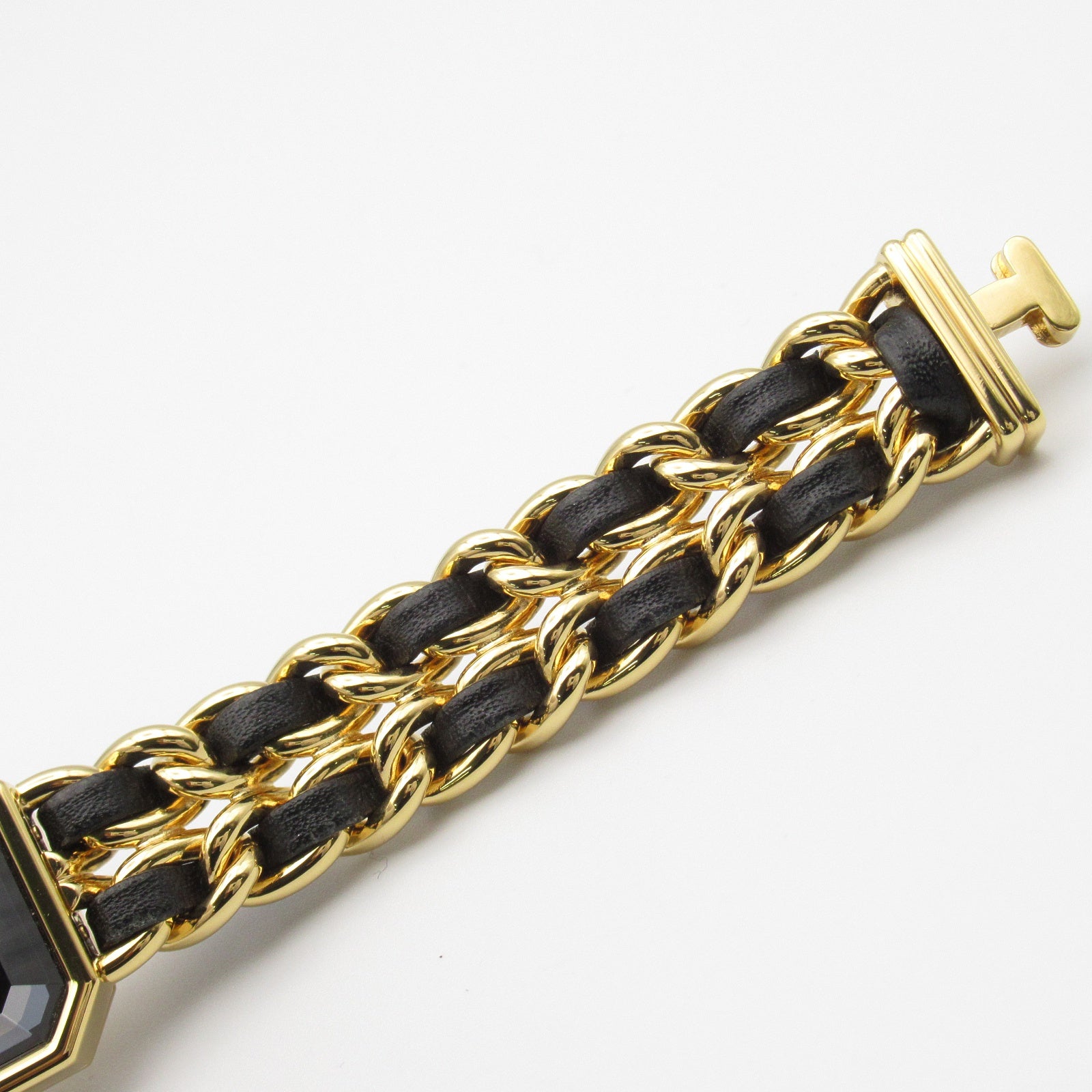 CHANEL Premiere M鍍金/皮革手錶石英機芯黑色#15cm