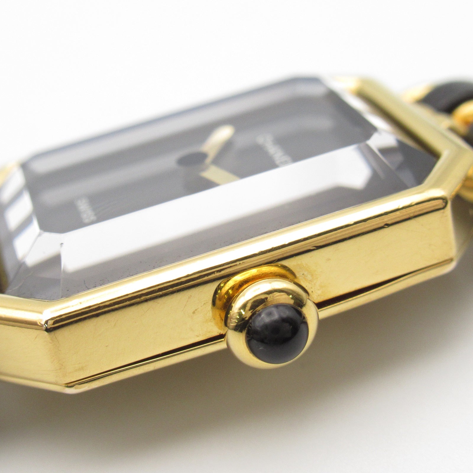 CHANEL CC Premiere L Quartz Watch H0001 Gold Plated Leather Black