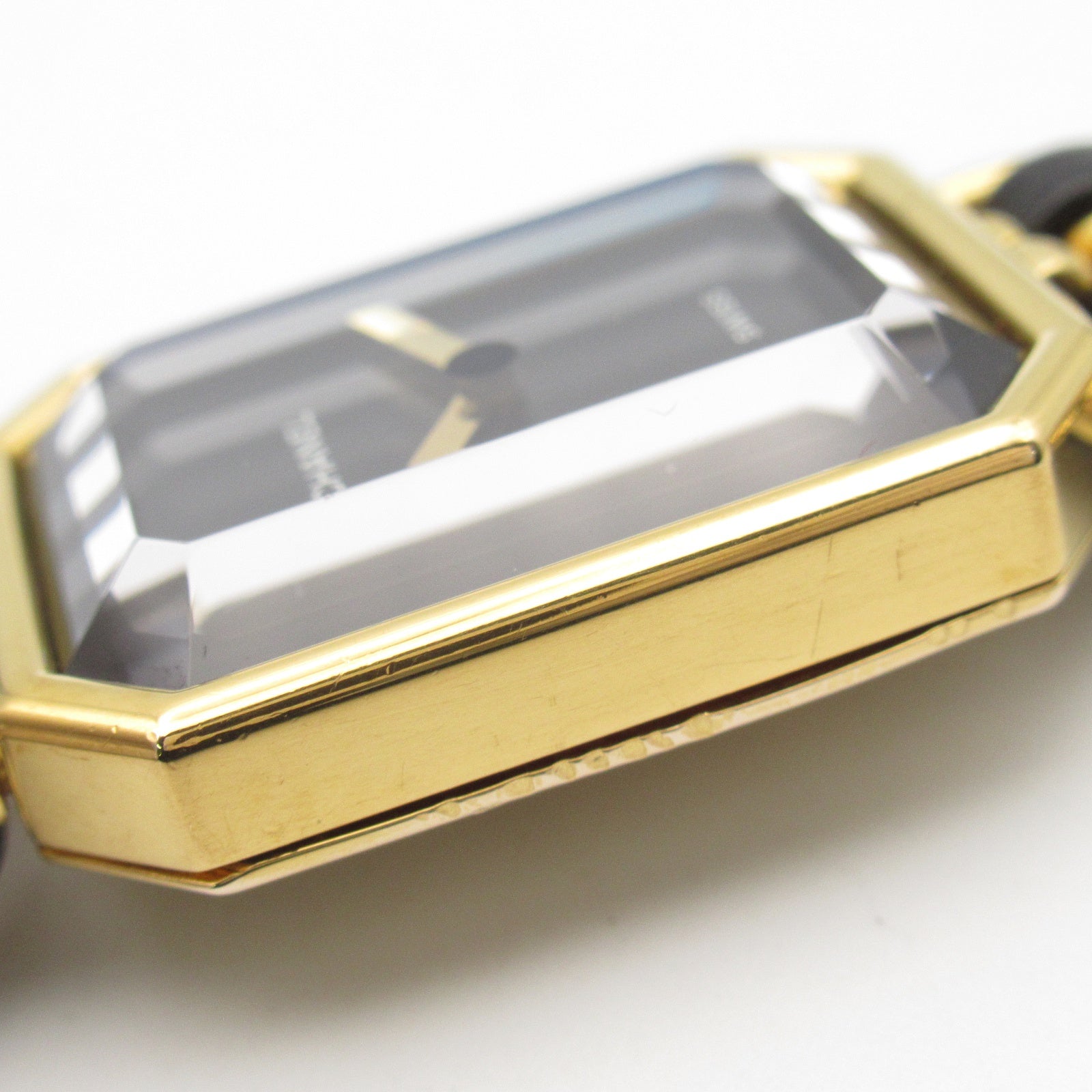 CHANEL CC Premiere L Quartz Watch H0001 Gold Plated Leather Black