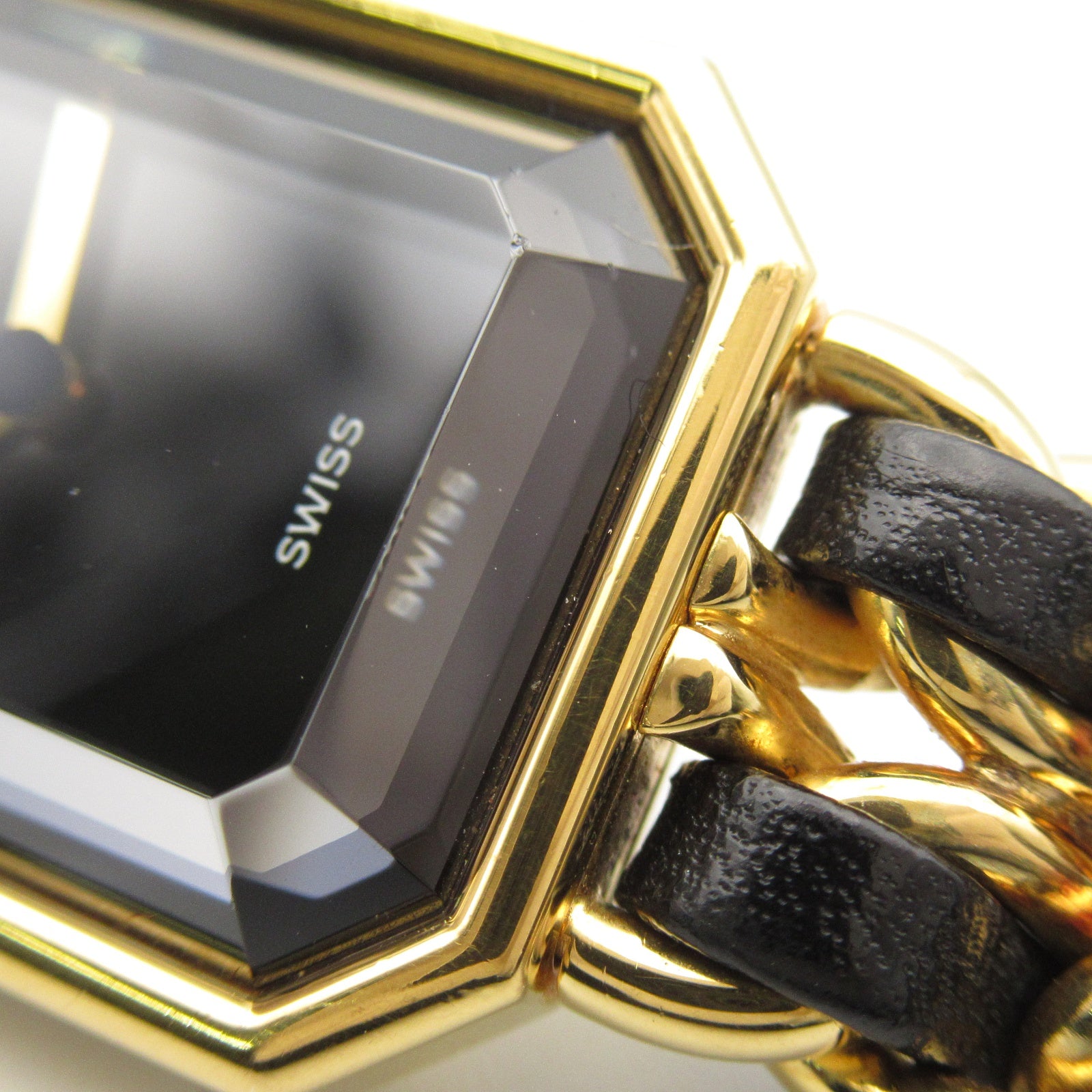 CHANEL CC Premiere L Quartz Watch H0001 Gold Plated Leather Black