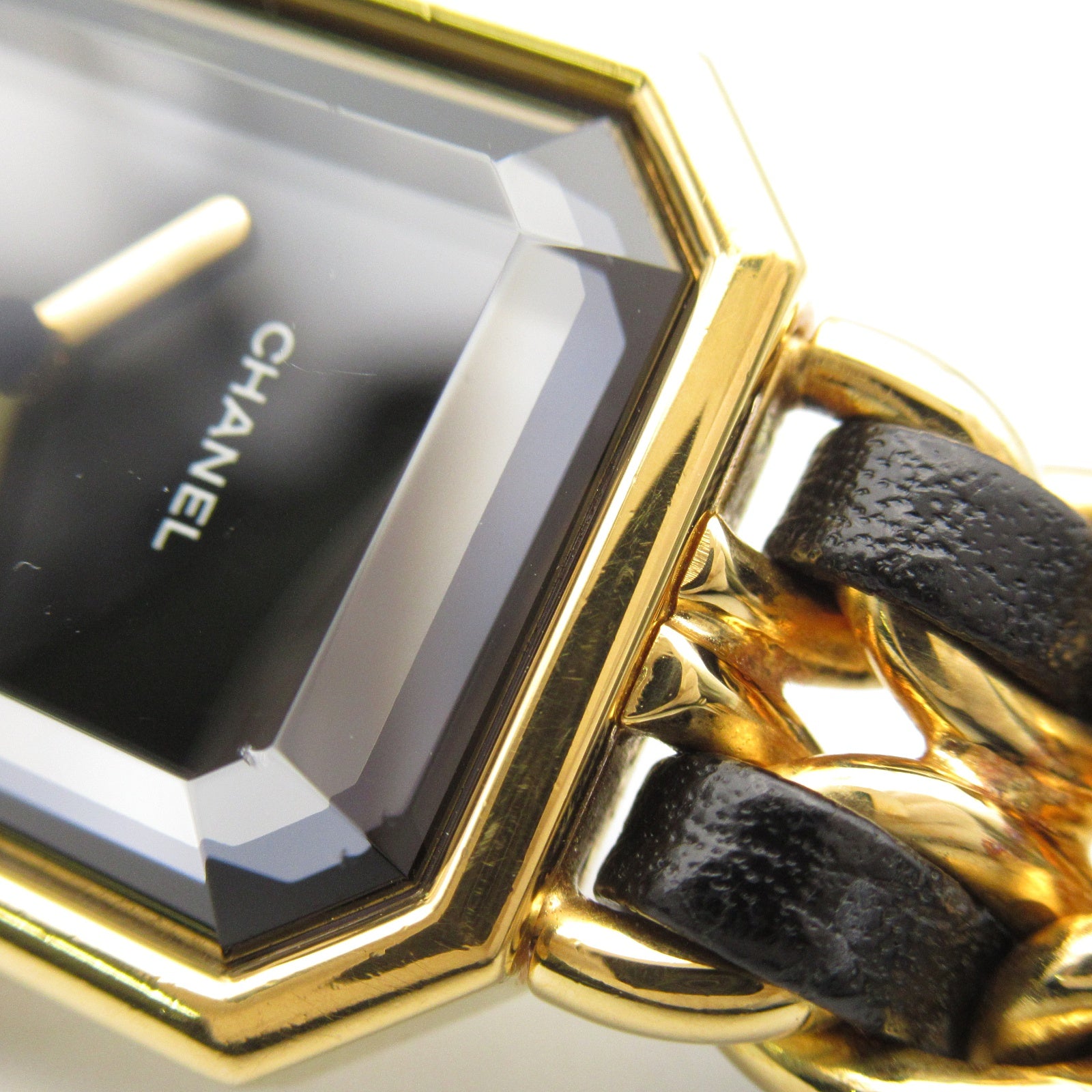 CHANEL CC Premiere L Quartz Watch H0001 Gold Plated Leather Black