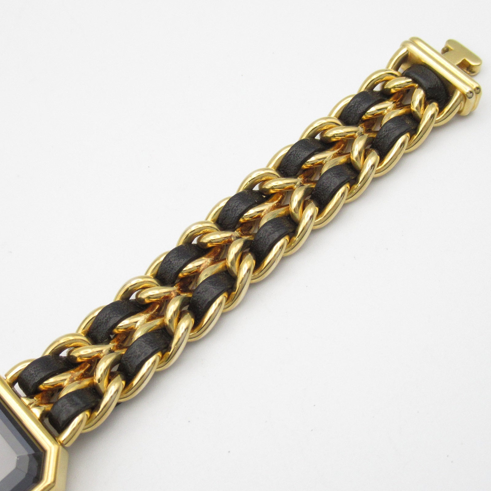 CHANEL CC Premiere L Quartz Watch H0001 Gold Plated Leather Black