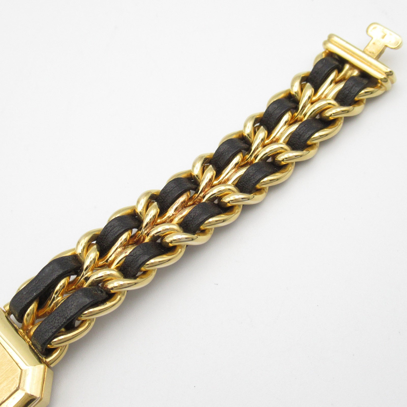 CHANEL CC Premiere L Quartz Watch H0001 Gold Plated Leather Black