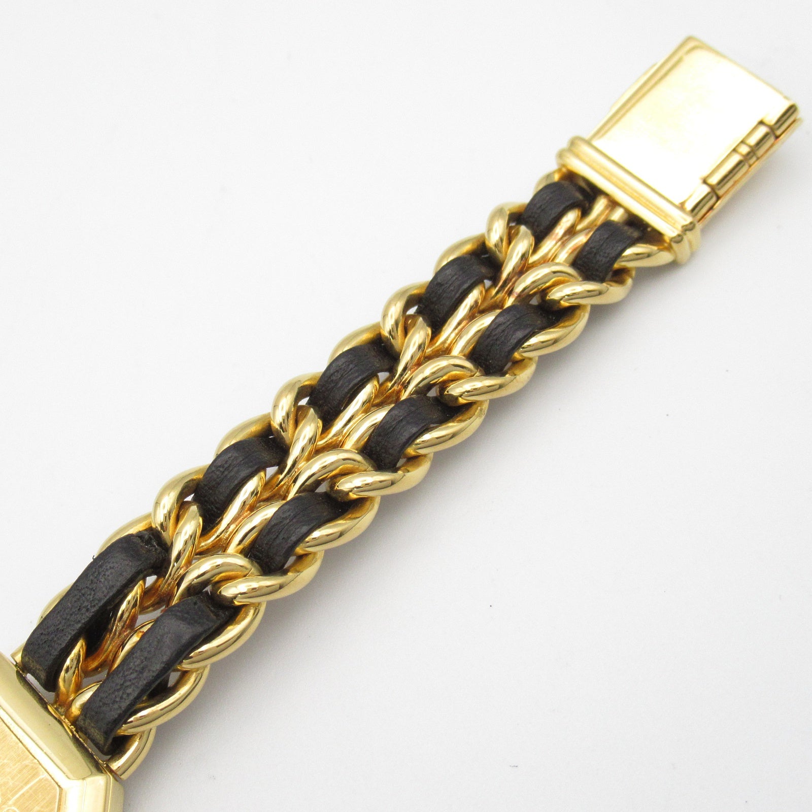 CHANEL CC Premiere L Quartz Watch H0001 Gold Plated Leather Black