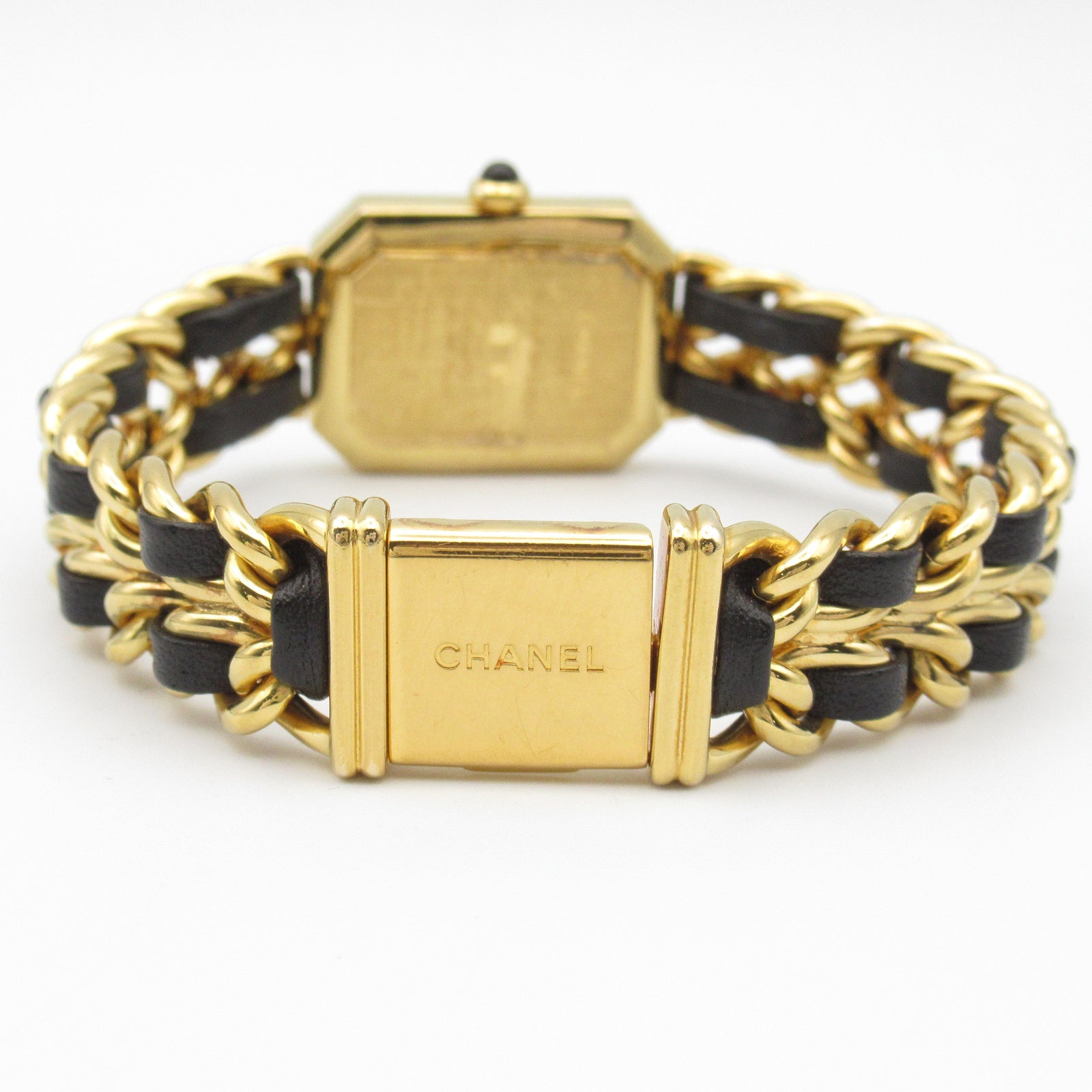 CHANEL CC Premiere L Quartz Watch H0001 Gold Plated Leather Black