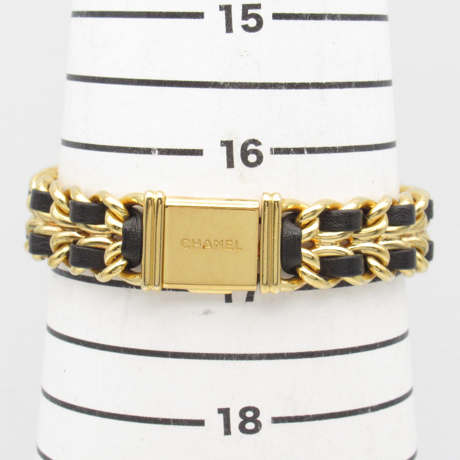 CHANEL CC Premiere L Quartz Watch H0001 Gold Plated Leather Black