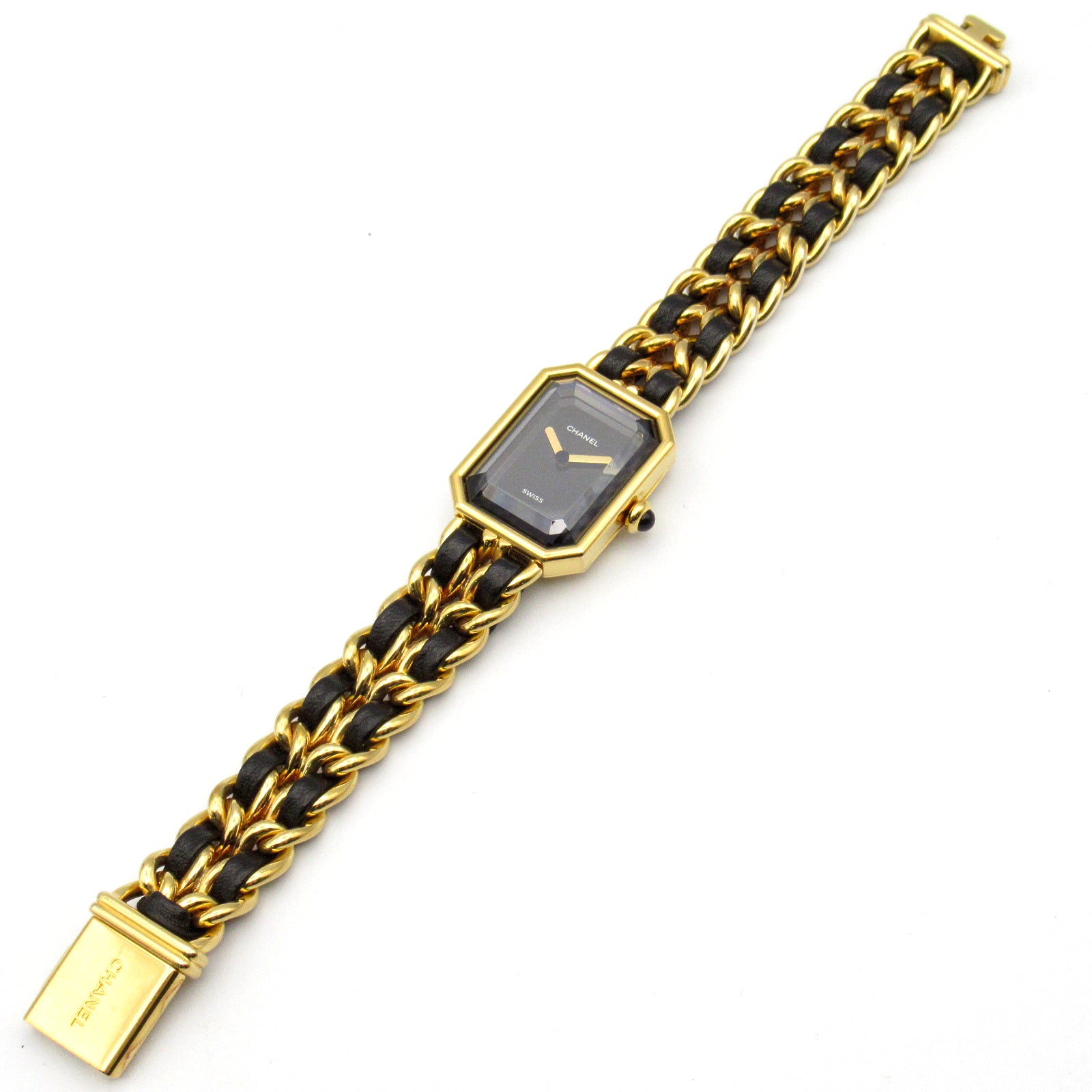 CHANEL CC Premiere L Quartz Watch H0001 Gold Plated Leather Black