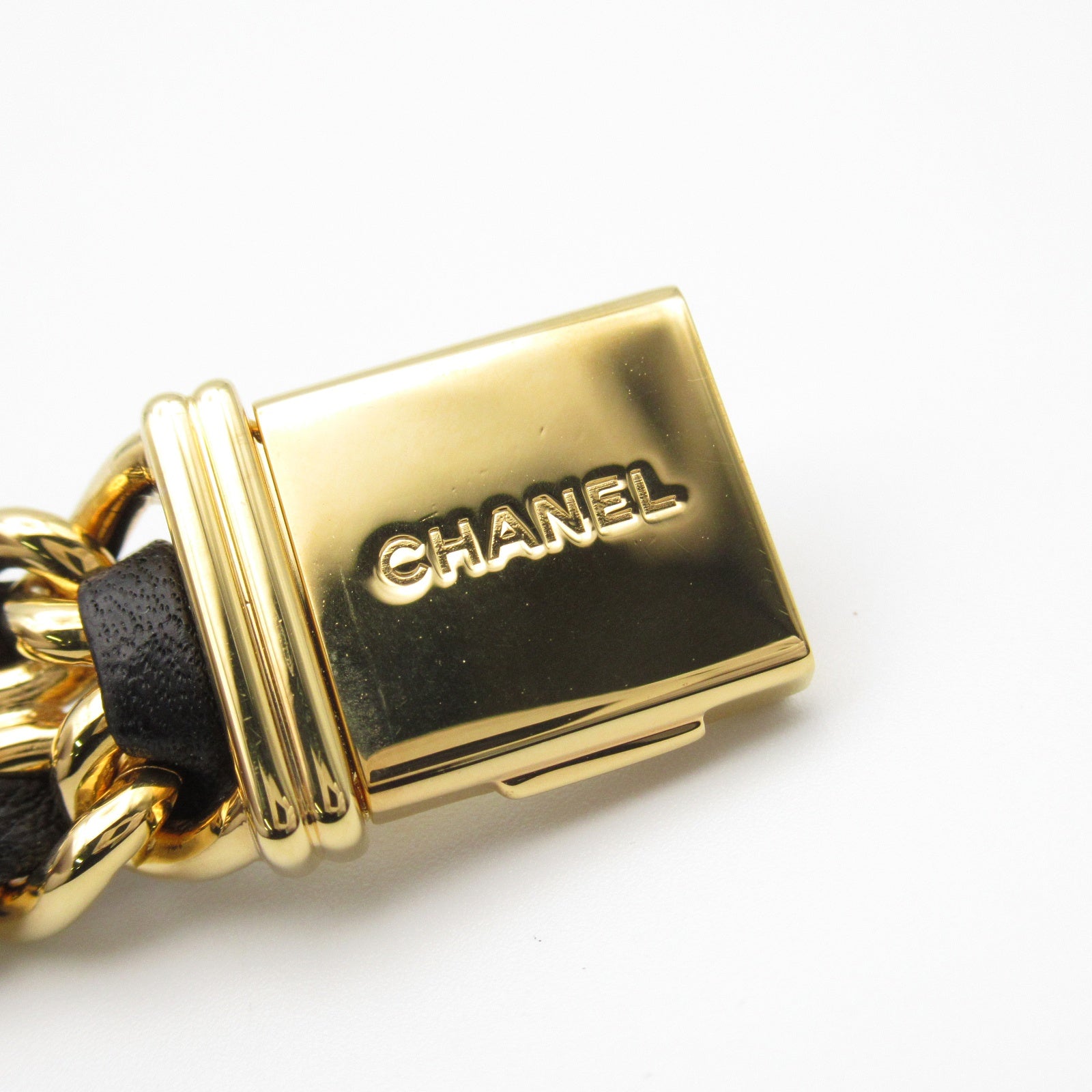 CHANEL Premiere M鍍金/皮革手錶石英機芯黑色