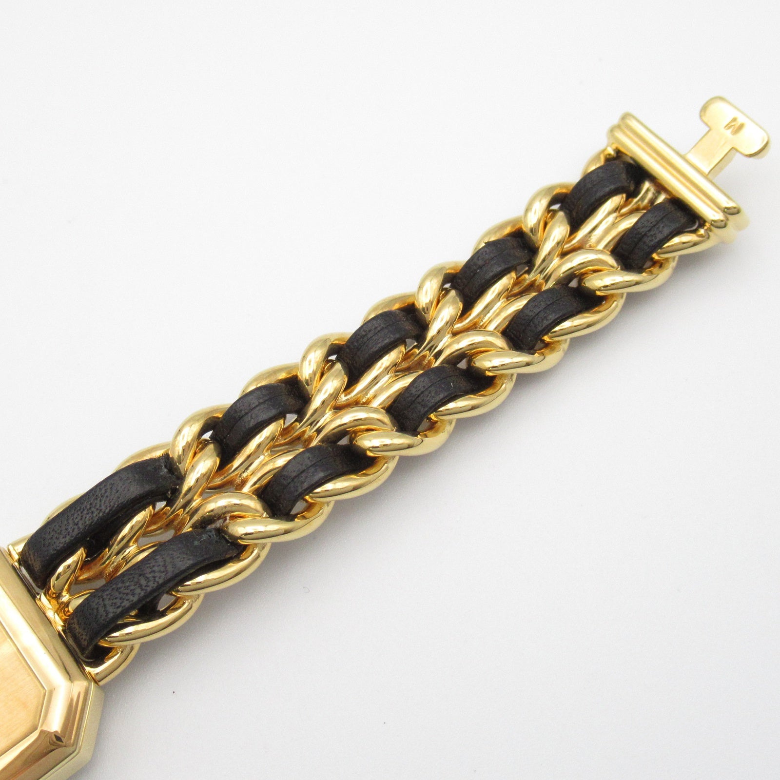 CHANEL Premiere M鍍金/皮革手錶石英機芯黑色