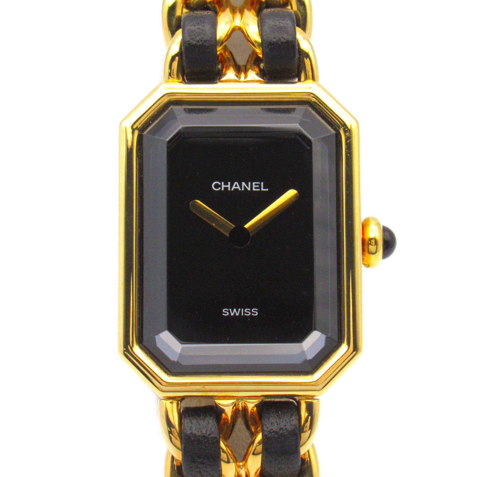 CHANEL Premiere M鍍金/皮革手錶石英機芯黑色