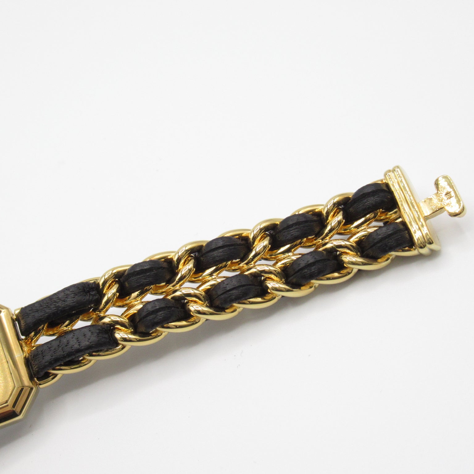 CHANEL Premiere M鍍金/皮革手錶石英機芯黑色#14.75cm