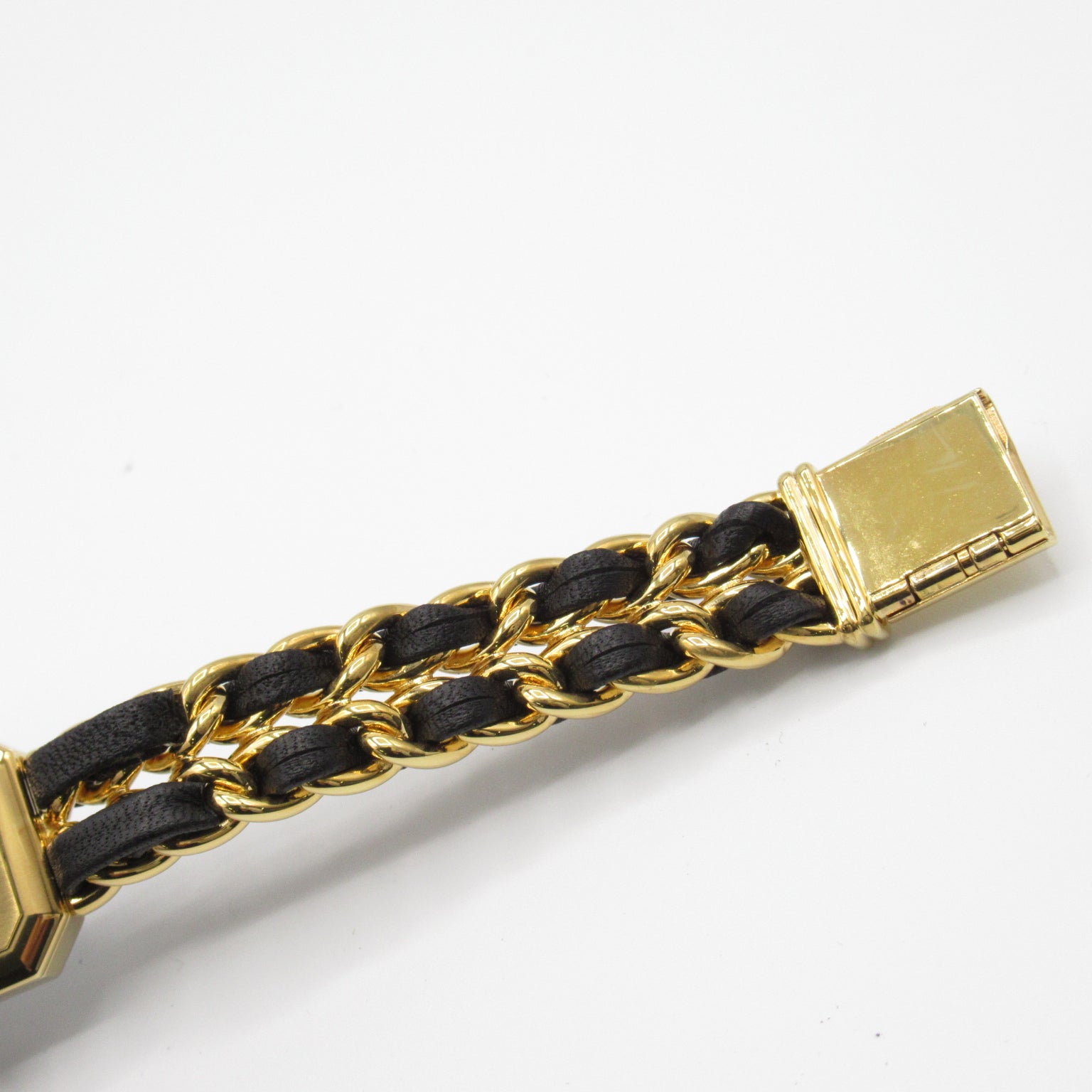 CHANEL Premiere M鍍金/皮革手錶石英機芯黑色#14.75cm