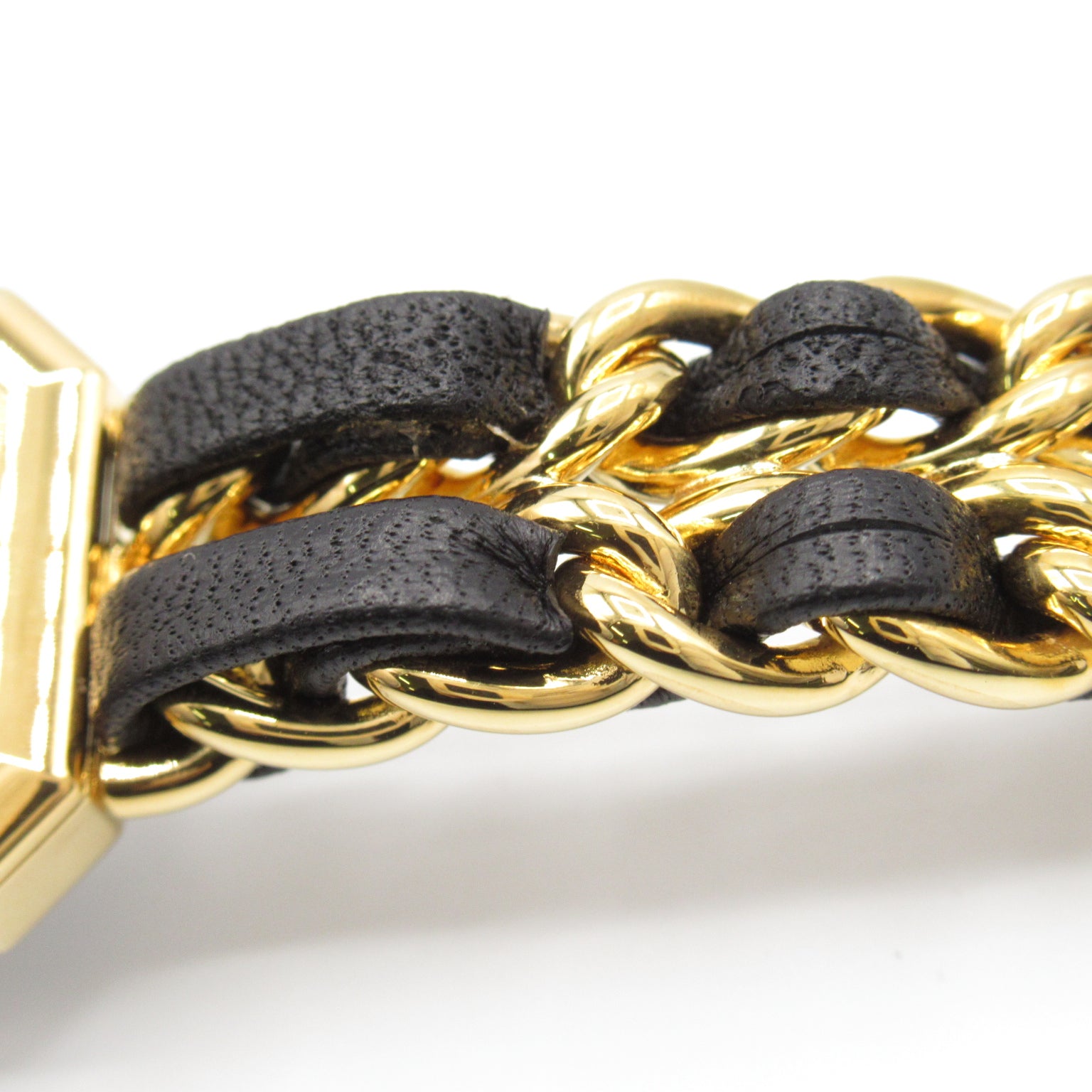 CHANEL Premiere M鍍金/皮革手錶石英機芯黑色#14.75cm