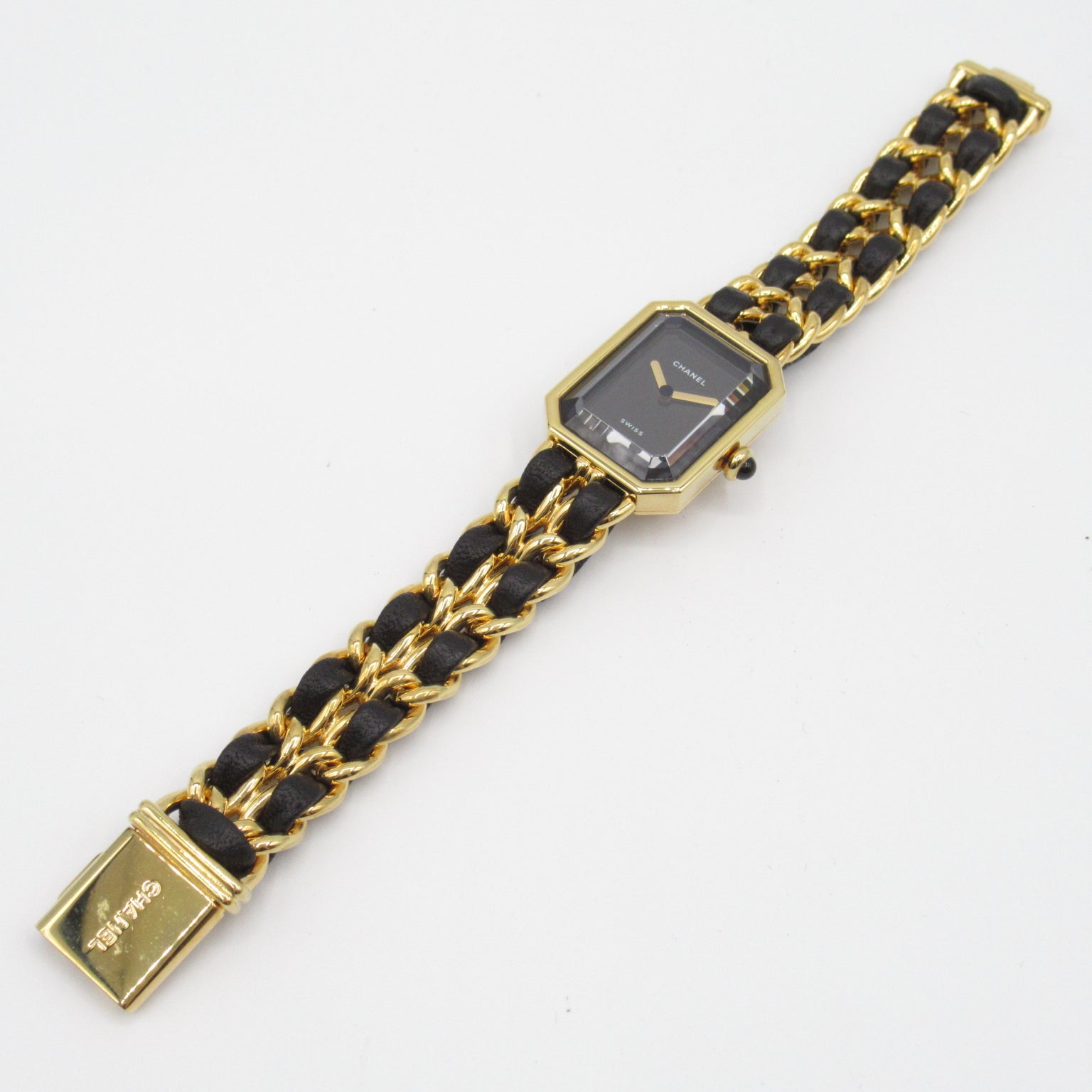 CHANEL Premiere M鍍金/皮革手錶石英機芯黑色#14.75cm
