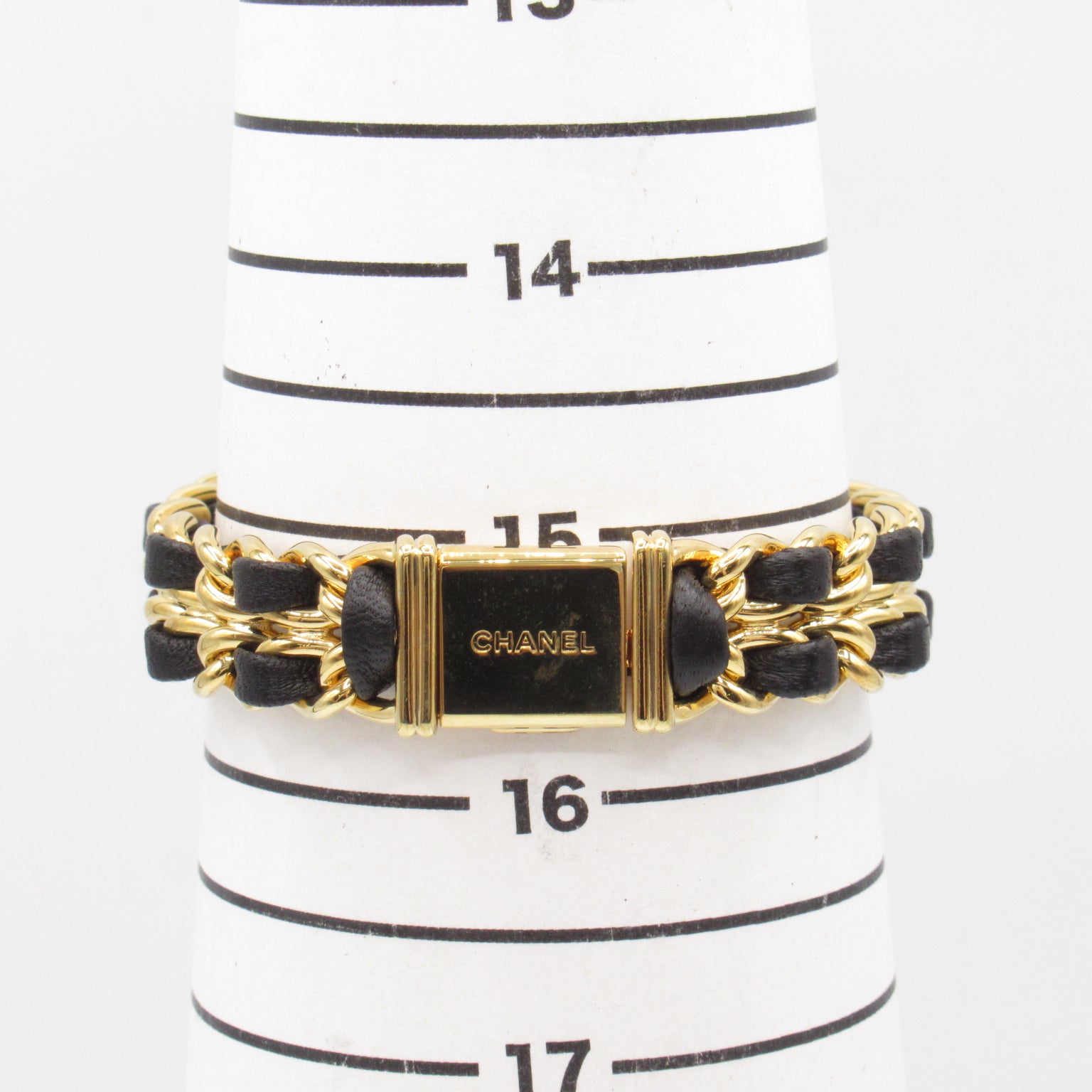 CHANEL Premiere M鍍金/皮革手錶石英機芯黑色#14.75cm