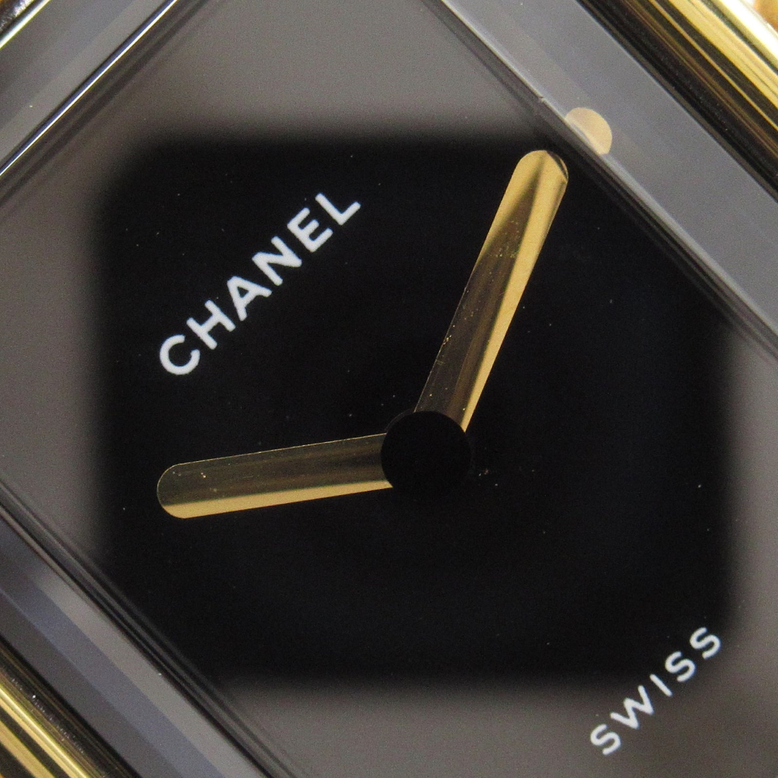 CHANEL Premiere M鍍金/皮革手錶石英機芯黑色#14.75cm