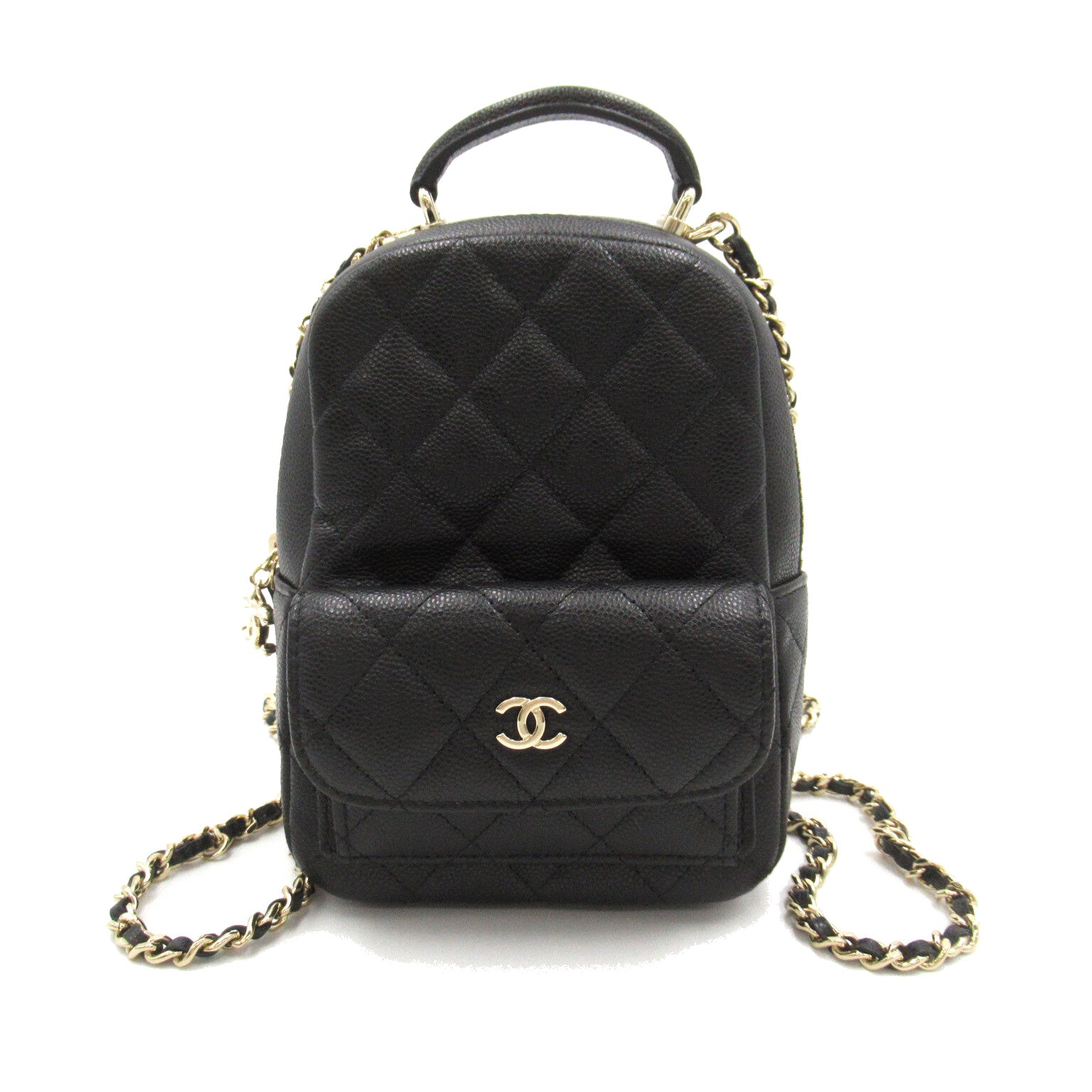 CHANEL CC GHW Backpack Rucksack Calfskin Leather Black