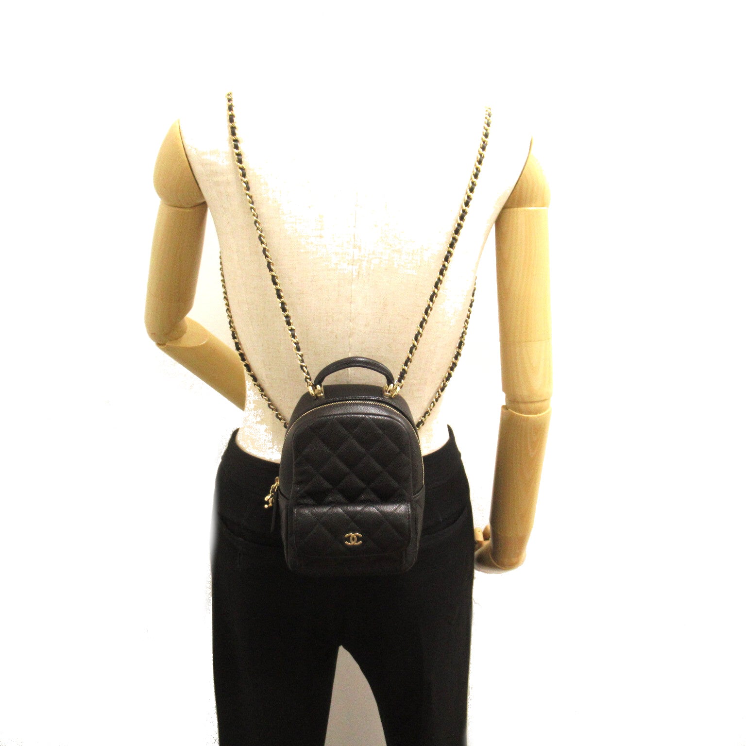 CHANEL CC GHW Backpack Rucksack Calfskin Leather Black
