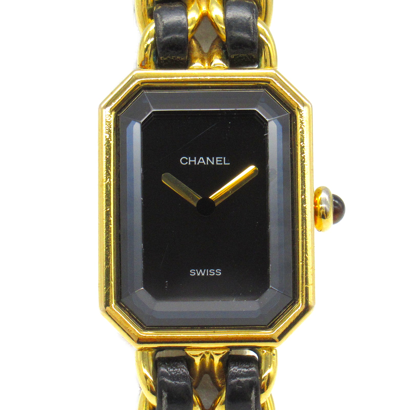 CHANEL Premiere M鍍金/皮革手錶石英機芯黑色