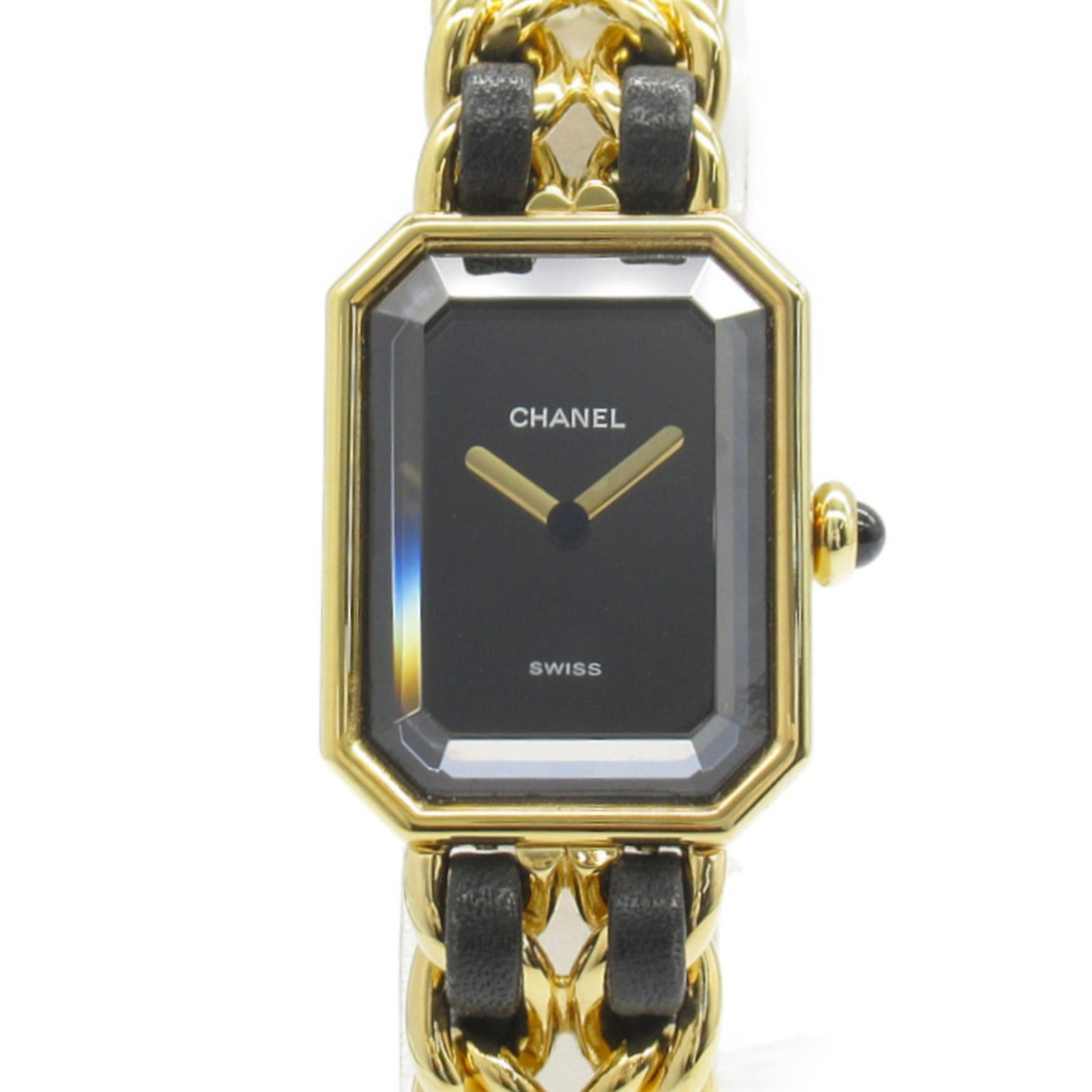 CHANEL Premiere M鍍金/皮革手錶石英機芯黑色#15cm