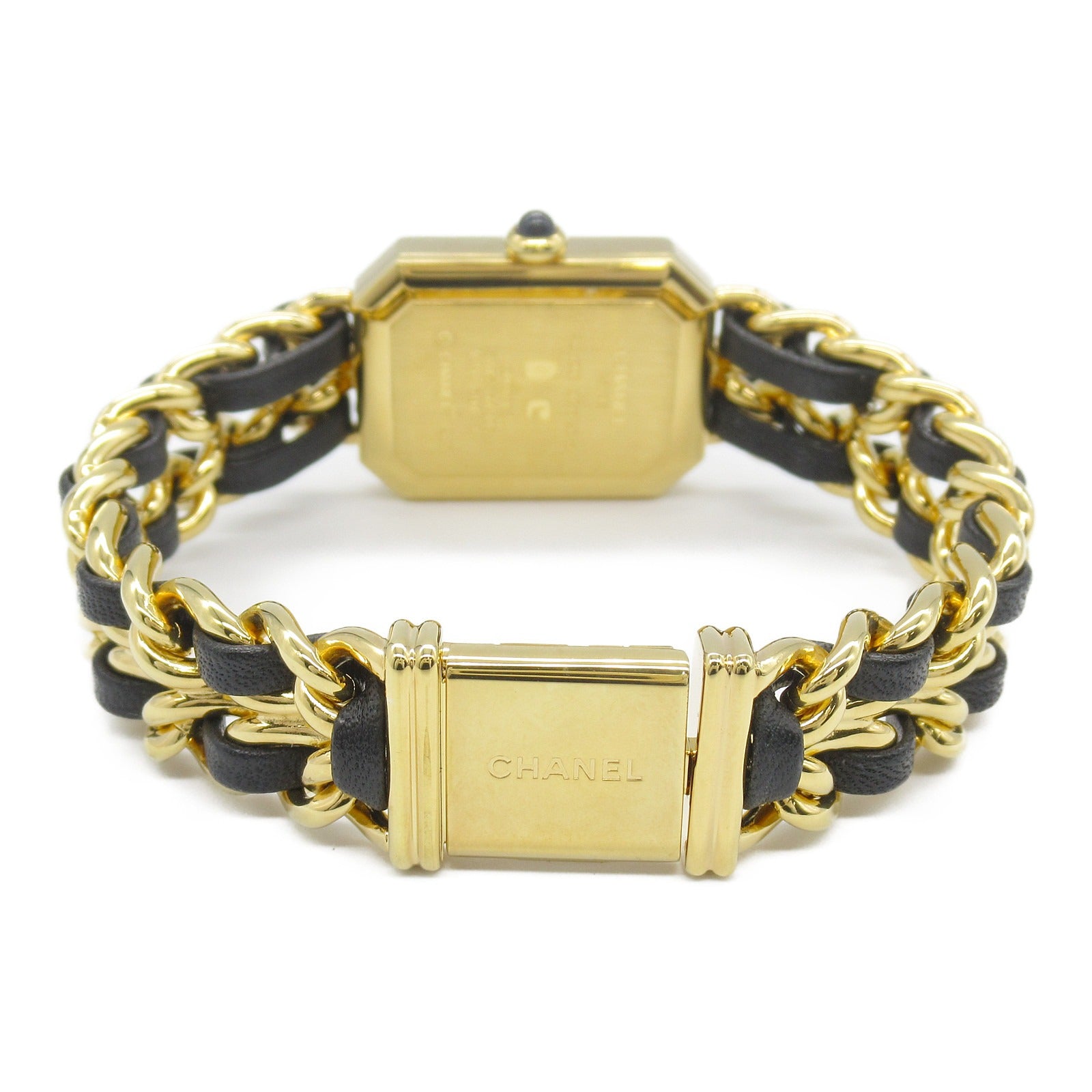 CHANEL Premiere M鍍金/皮革手錶石英機芯黑色#15cm
