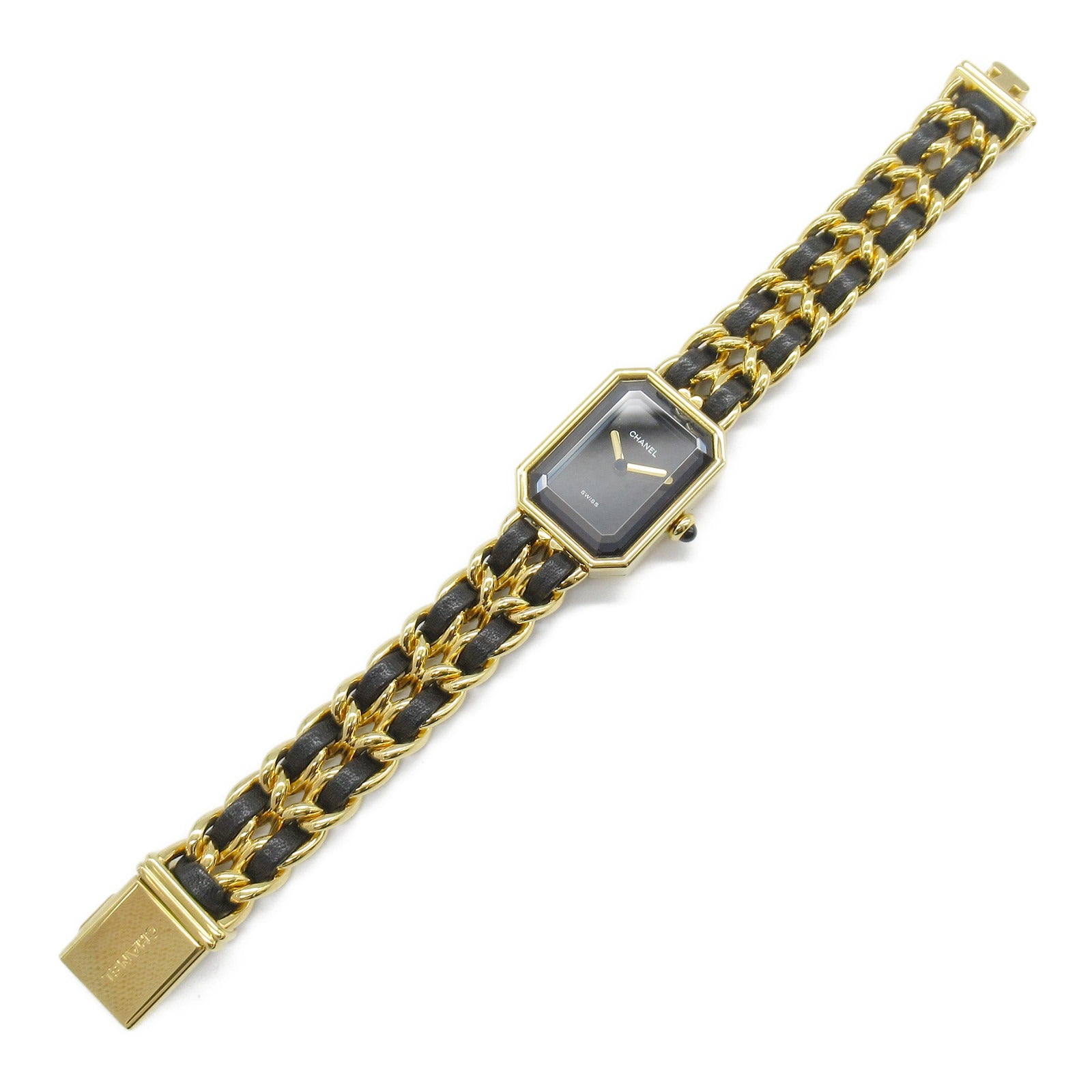 CHANEL Premiere M鍍金/皮革手錶石英機芯黑色#15cm